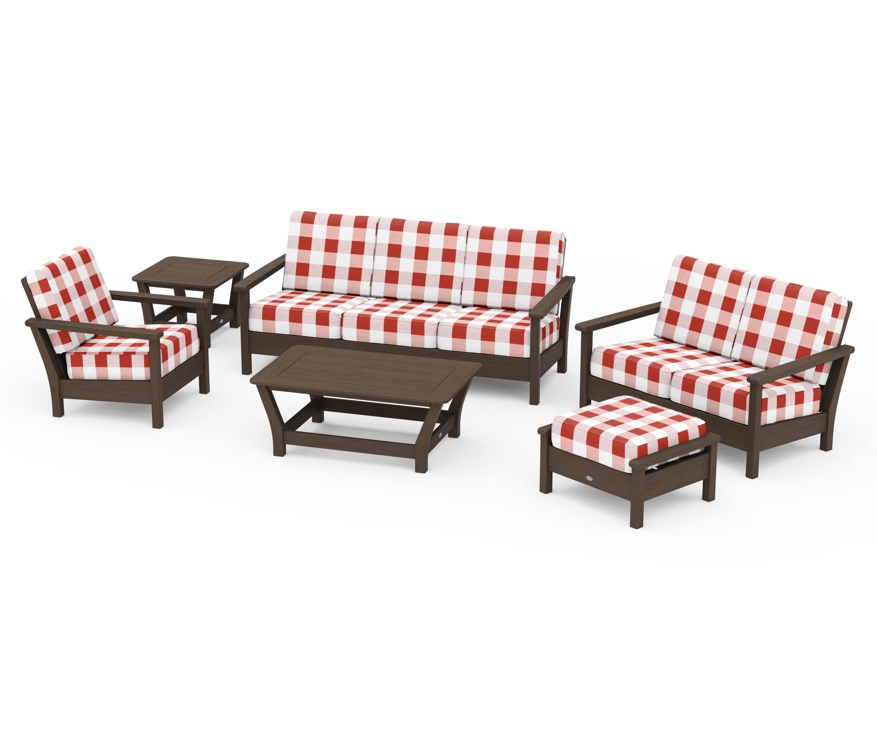 Harbour 6-Piece Outdoor Living Set in Kona / Buffalo Plaid Crimson