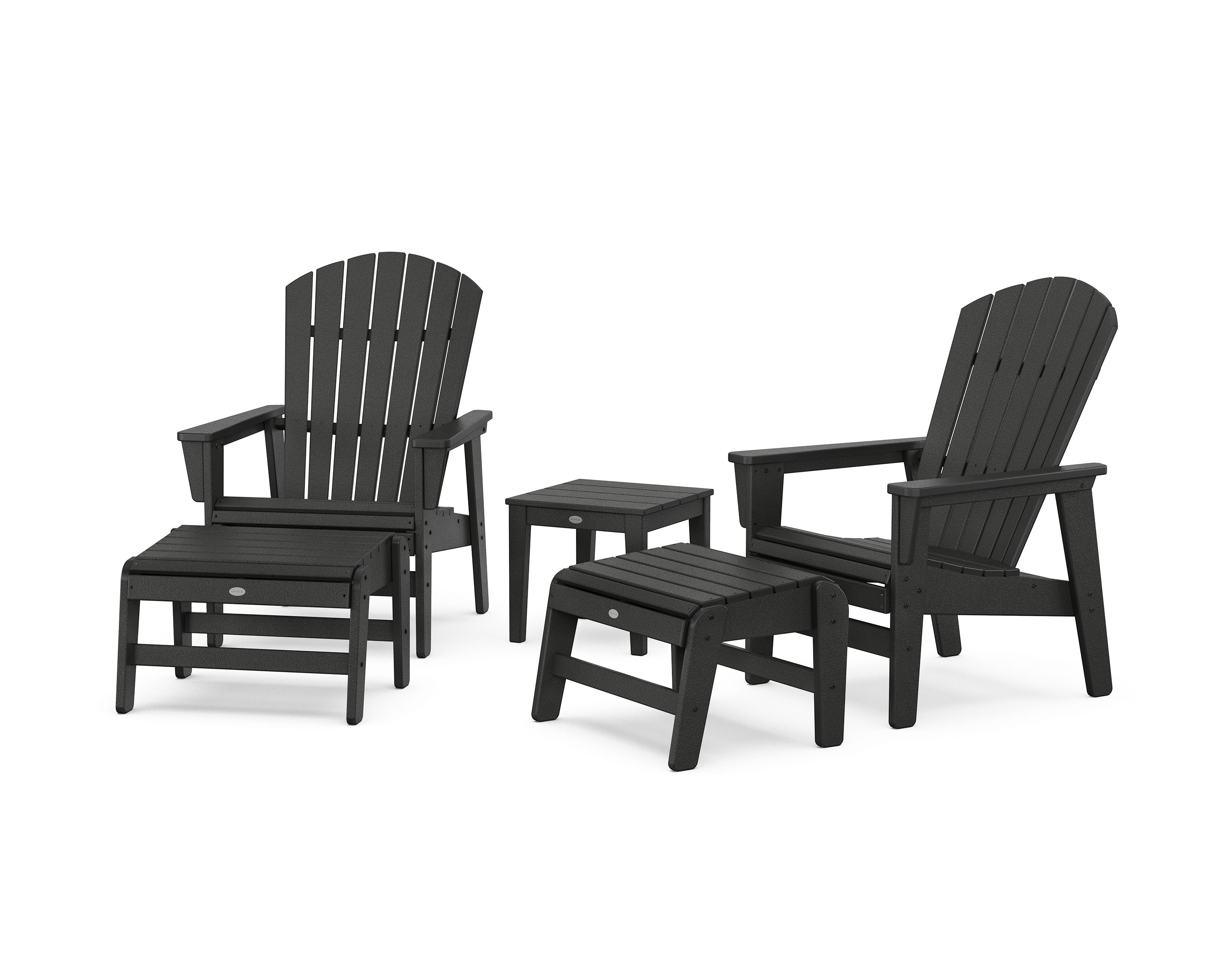 5-Piece Nautical Grand Upright Adirondack Set with Ottomans and Side Table in Black