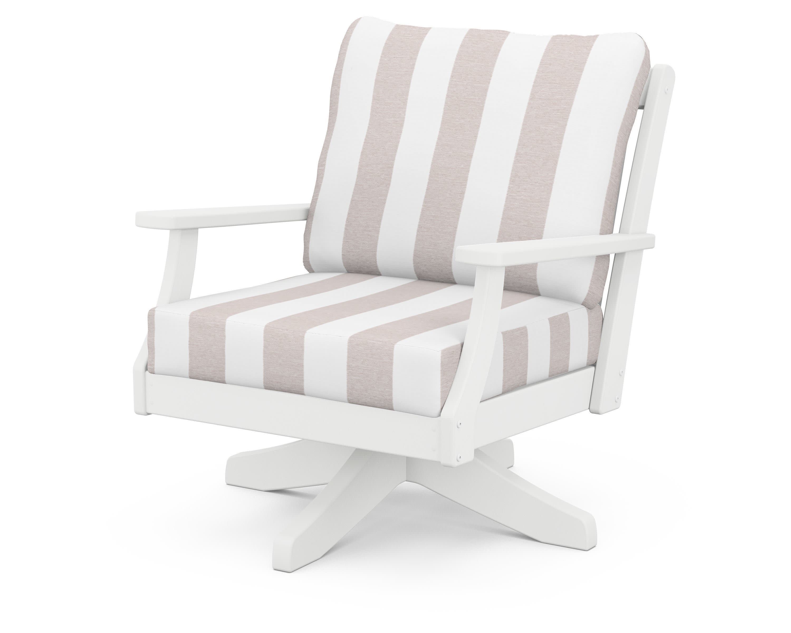 Braxton Deep Seating Swivel Chair in White / Cabana Stripe Dune Burlap