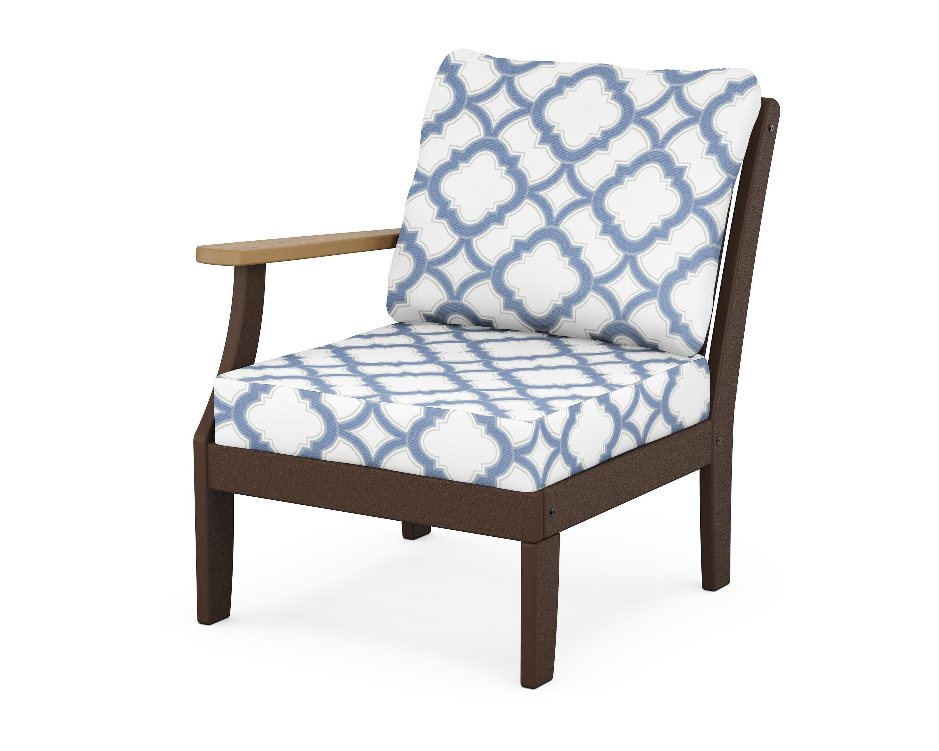 Braxton Modular Left Arm Chair in Mahogany / Natural / Trellis Sky Blue