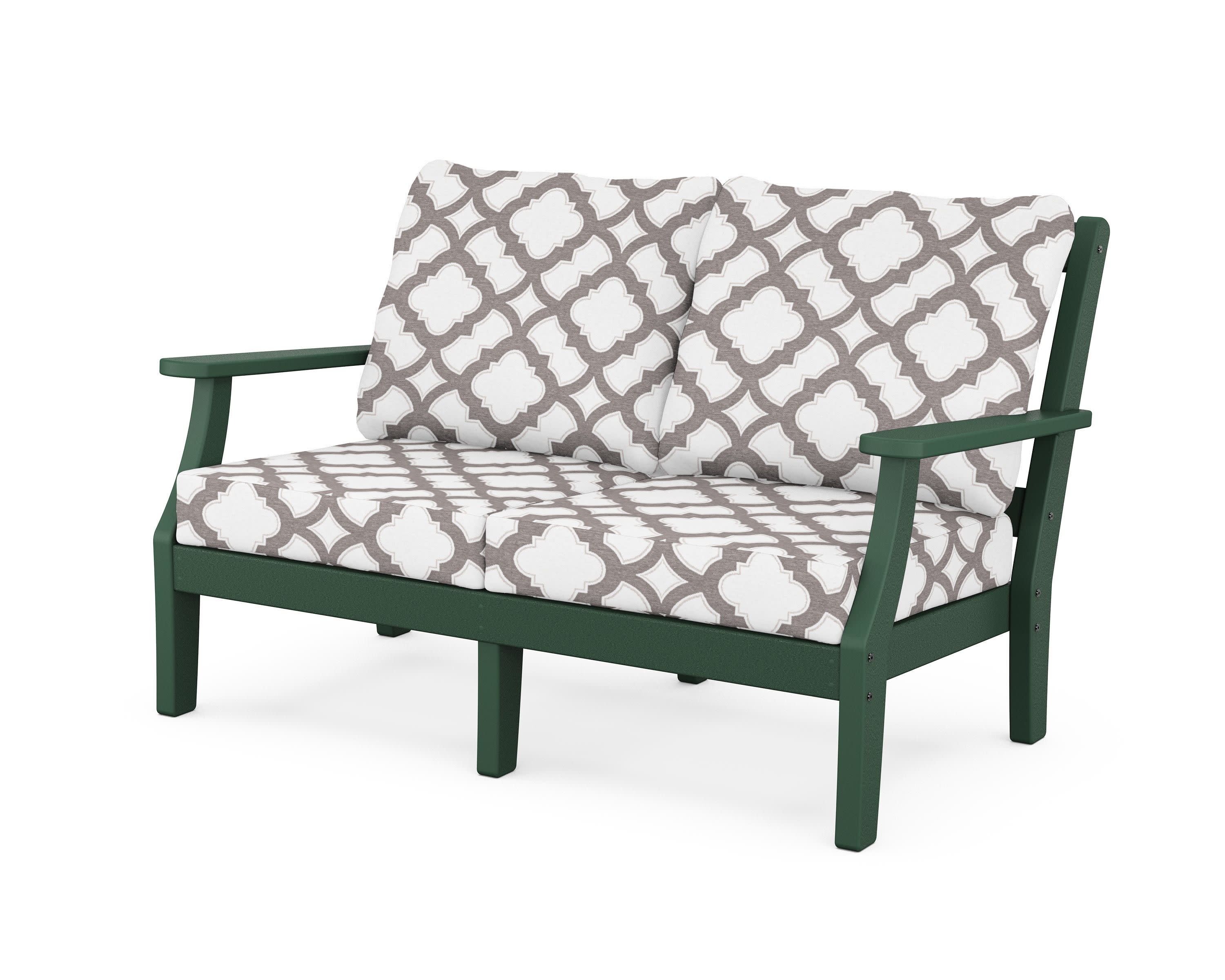 Chinoiserie Deep Seating Loveseat in Green / Trellis Grey Mist