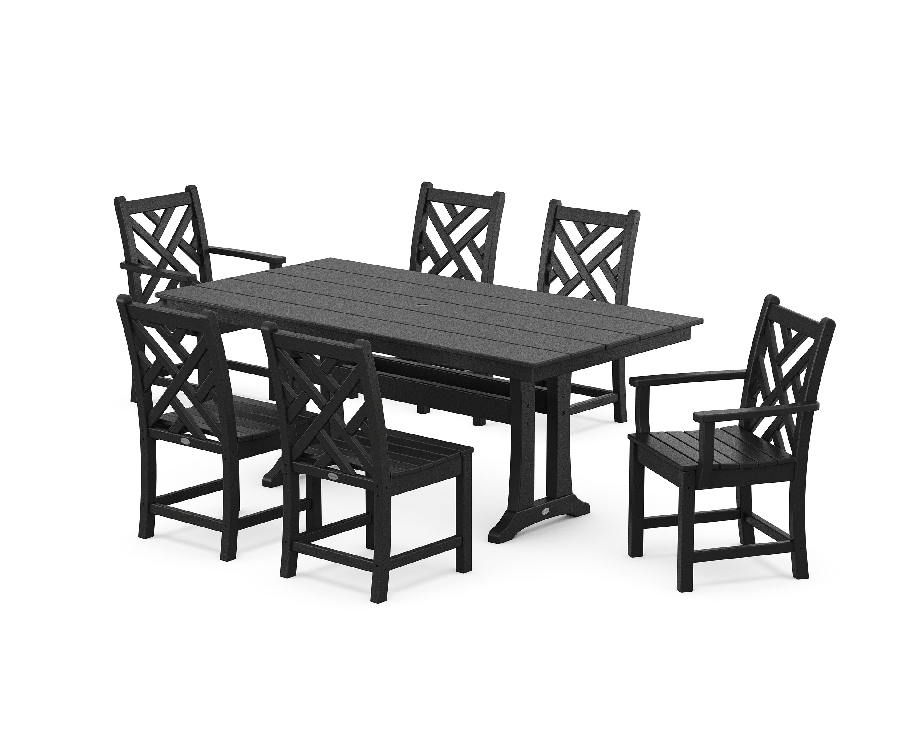 Chippendale 7-Piece Farmhouse Trestle Dining Set in Black