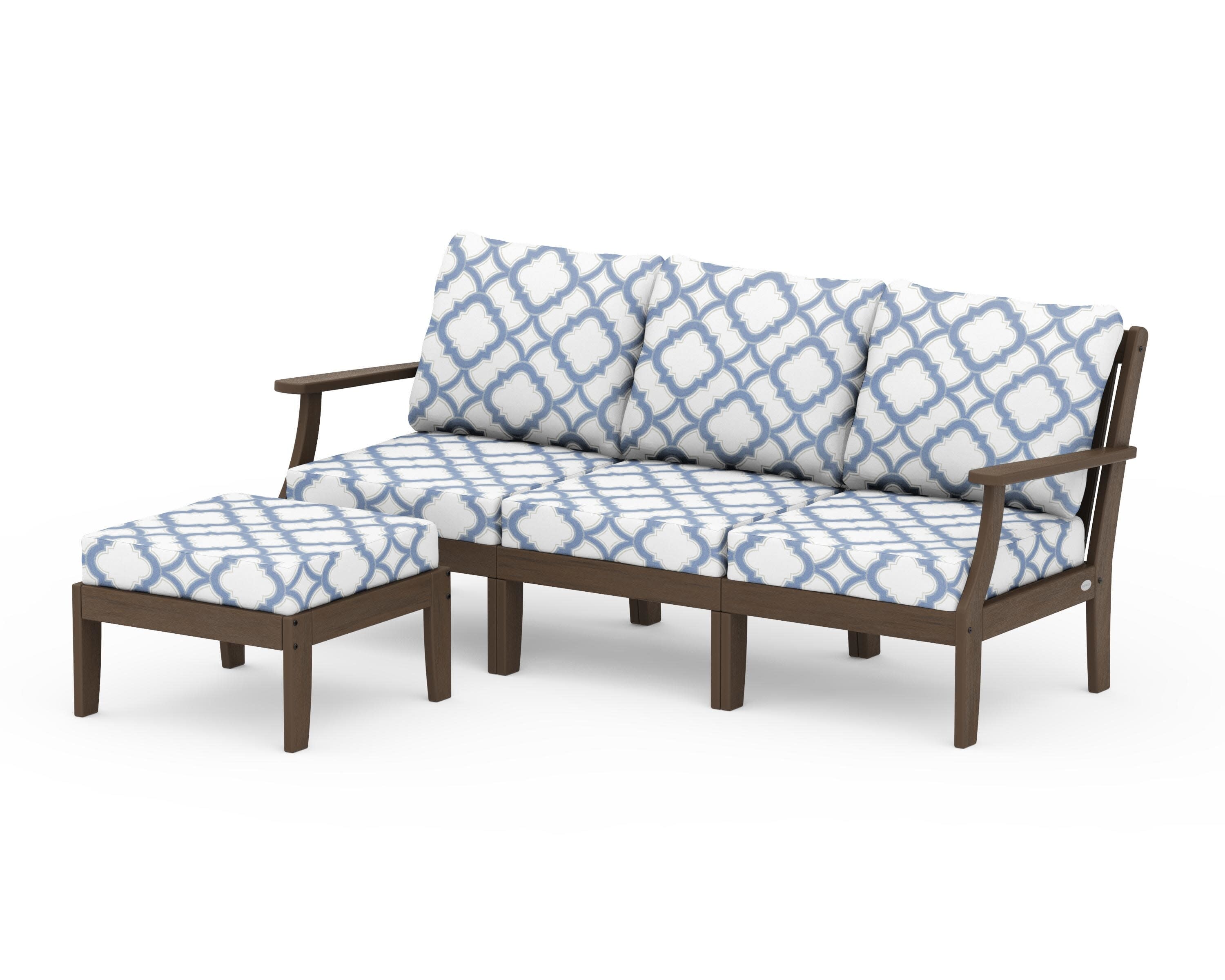 Braxton Modular 4-Piece Deep Seating Set with Ottoman in Kona / Trellis Sky Blue