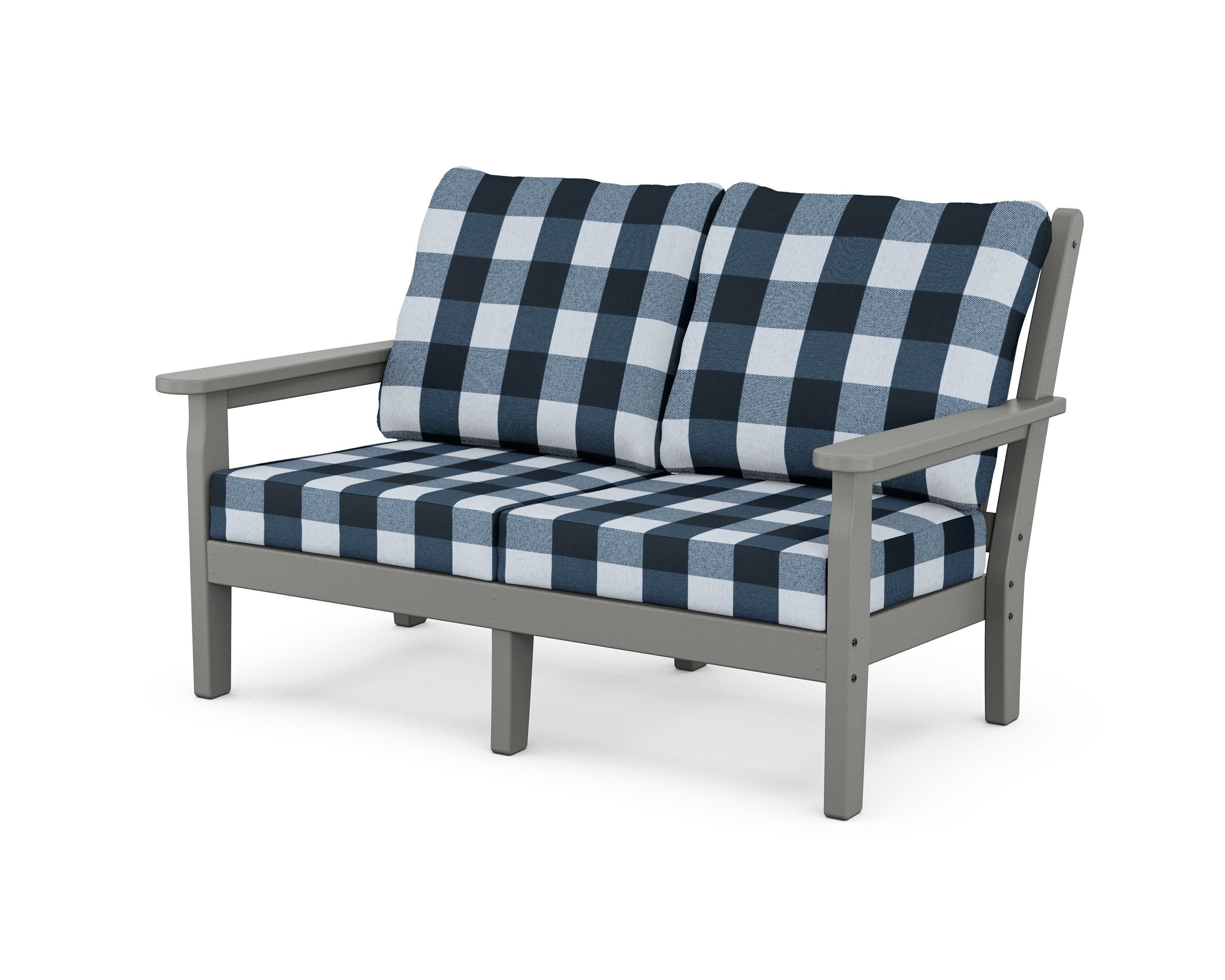 Chippendale Deep Seating Loveseat in Slate Grey / Buffalo Plaid Marine Indigo