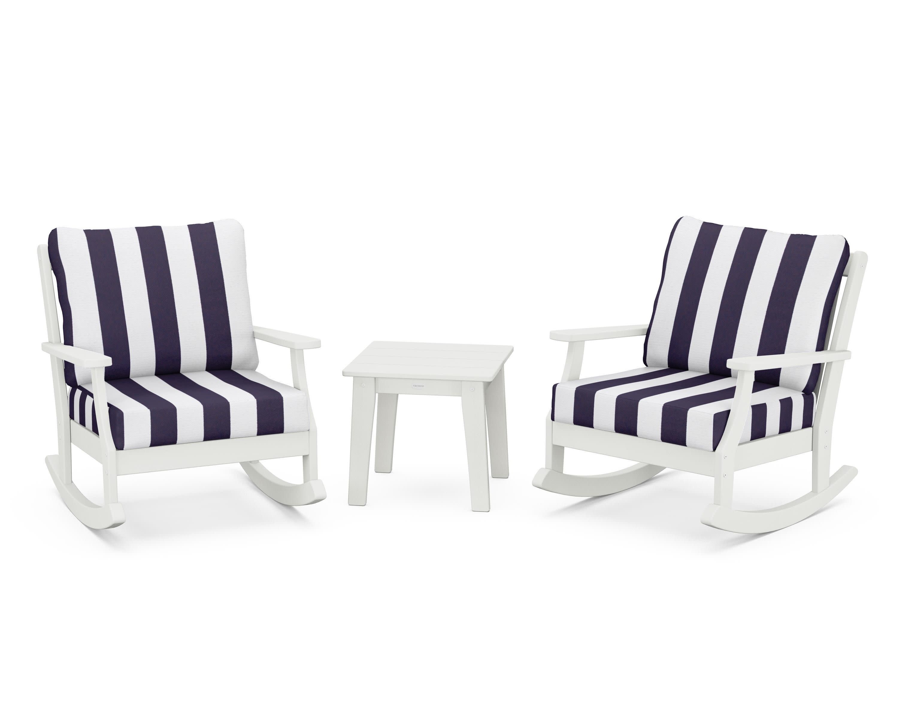 Braxton 3-Piece Deep Seating Rocker Set in Vintage White / Cabana Stripe Navy