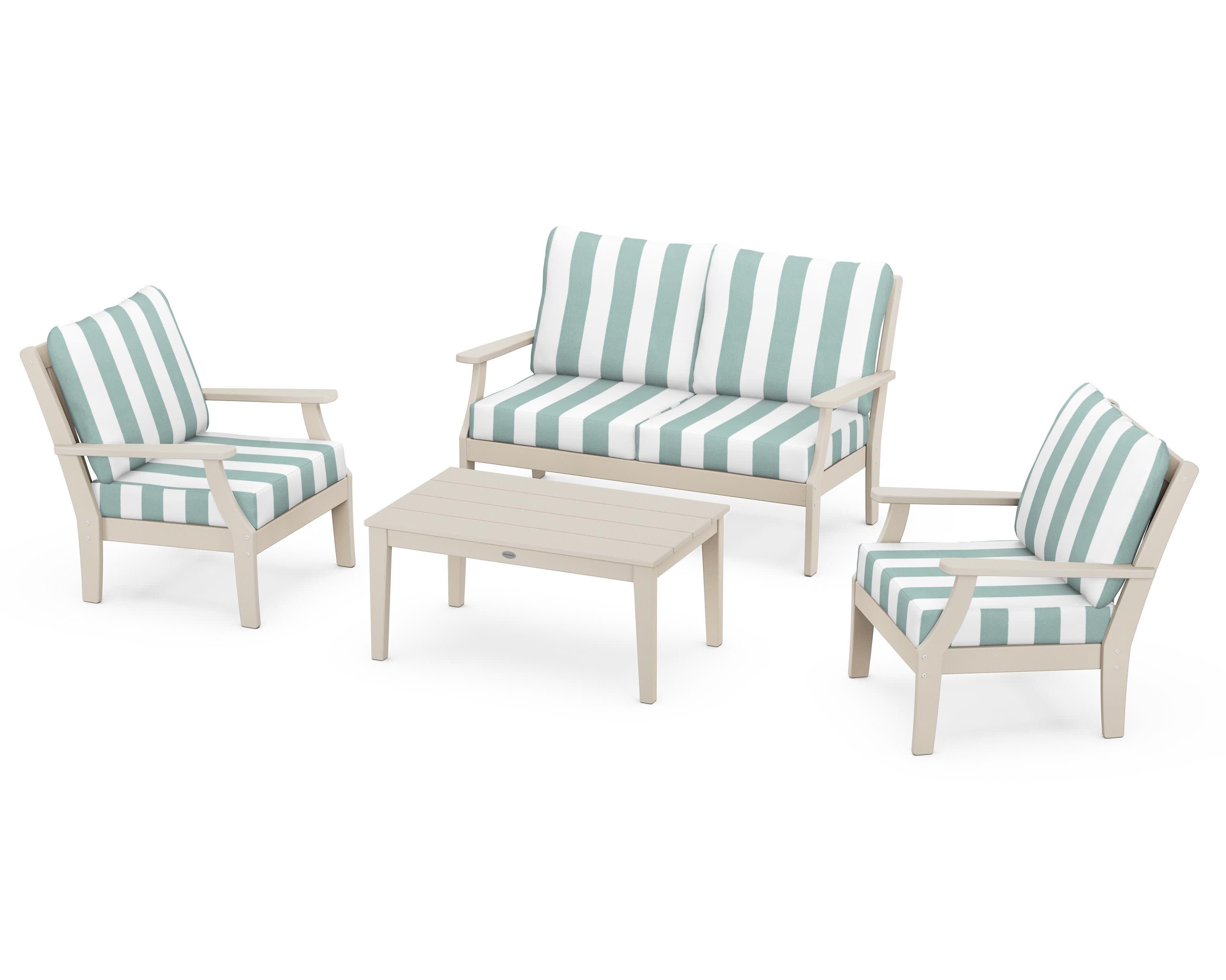 Braxton 4-Piece Deep Seating Chair Set in Sand / Cabana Stripe Glacier Spa