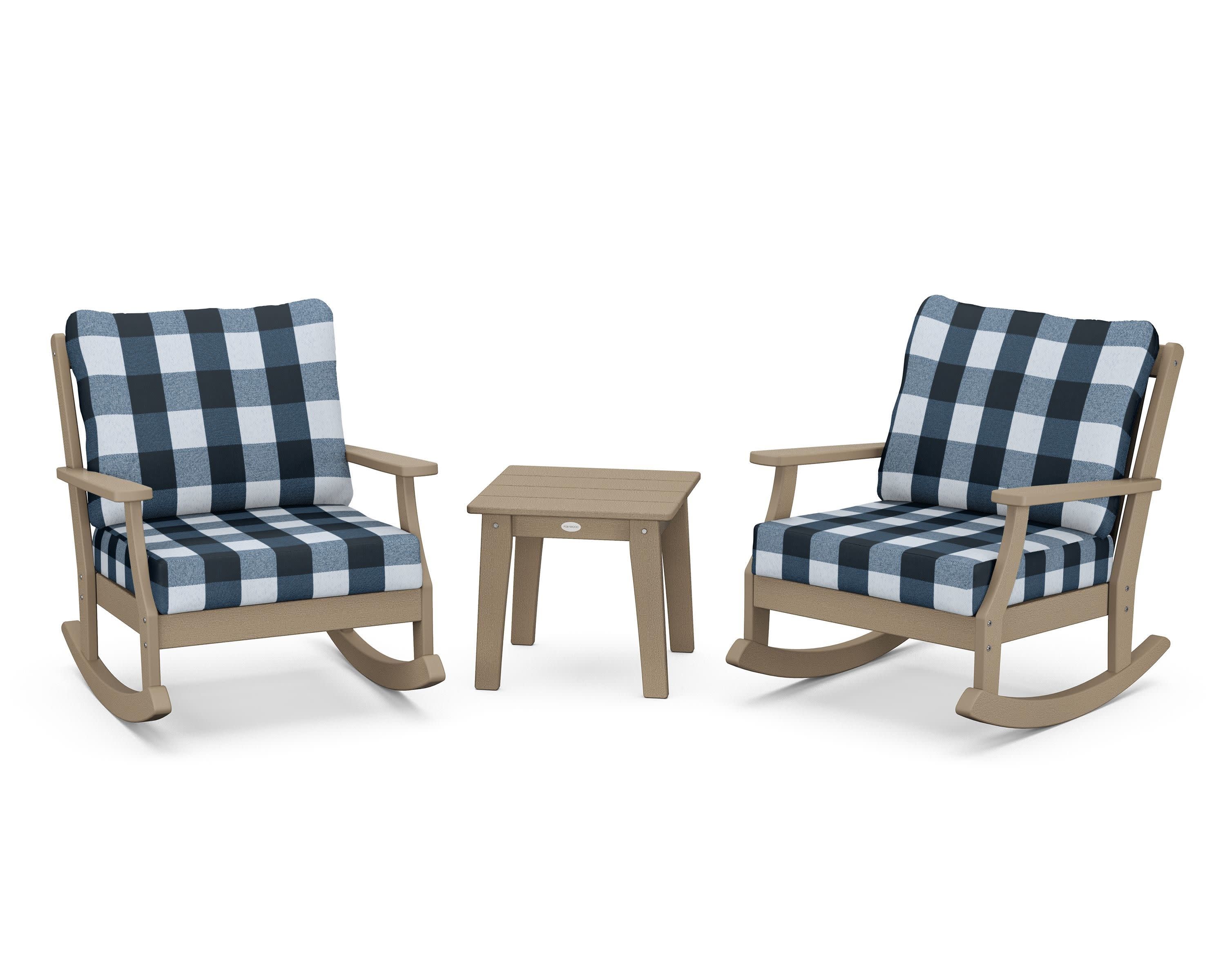 Braxton 3-Piece Deep Seating Rocker Set in Vintage Sahara / Buffalo Plaid Marine Indigo