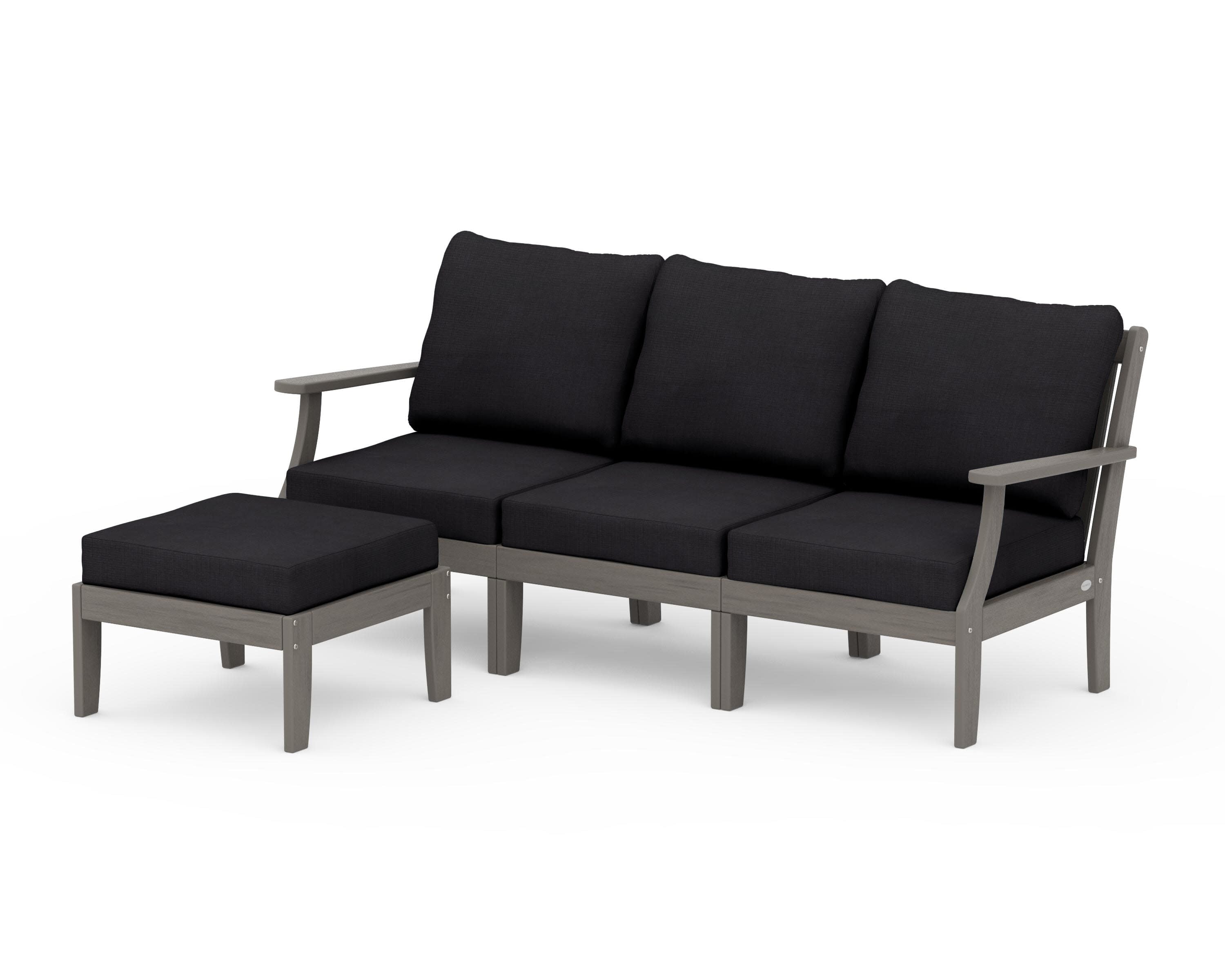 Braxton Modular 4-Piece Deep Seating Set with Ottoman in Driftwood / Midnight Linen