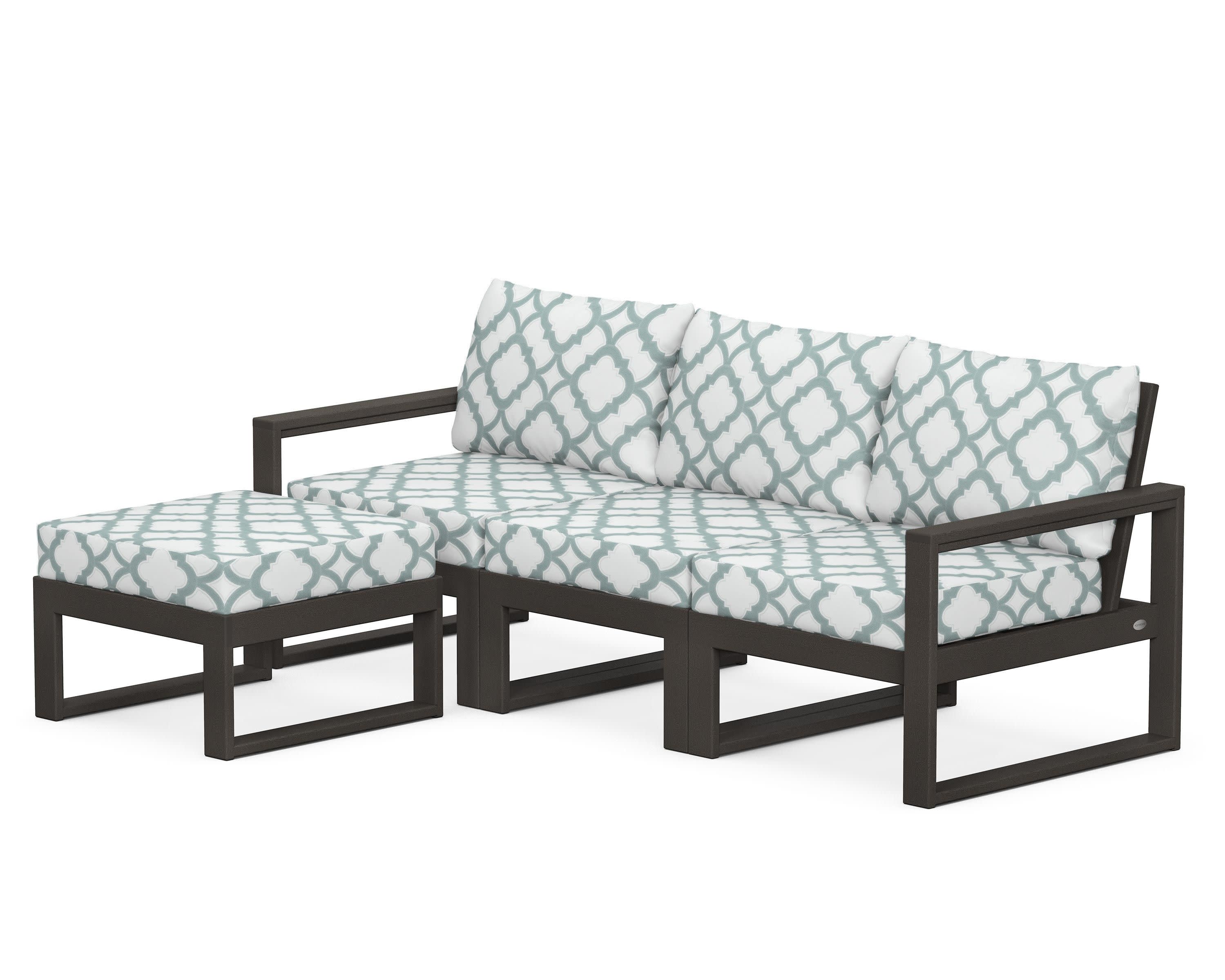 EDGE 4-Piece Modular Deep Seating Set with Ottoman in Vintage Coffee / Trellis Glacier Spa
