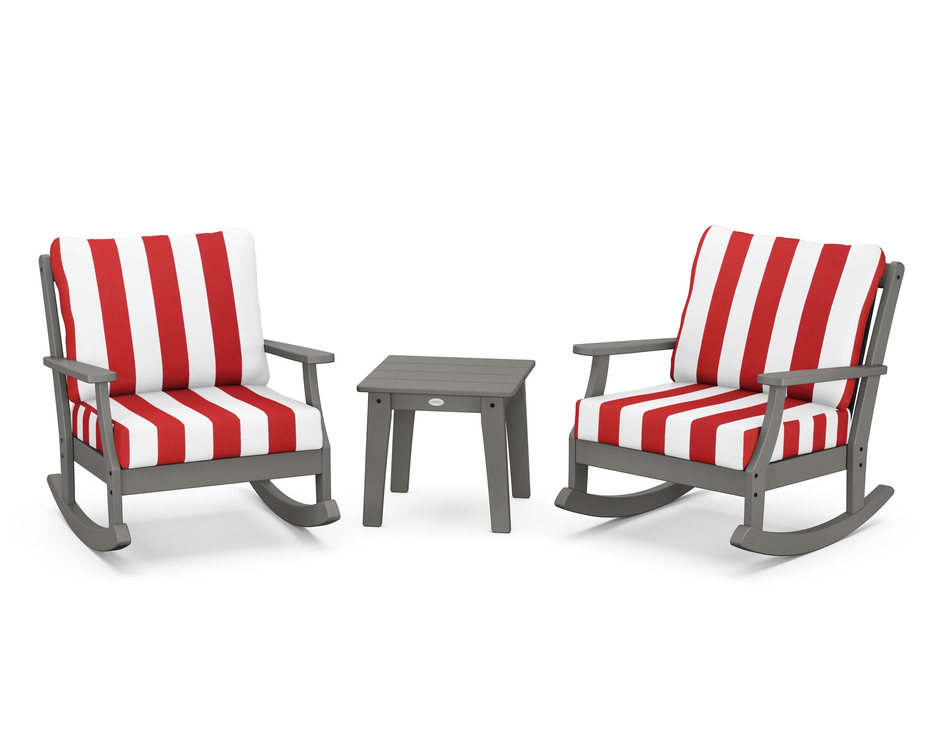 Braxton 3-Piece Deep Seating Rocker Set in Slate Grey / Cabana Stripe Crimson
