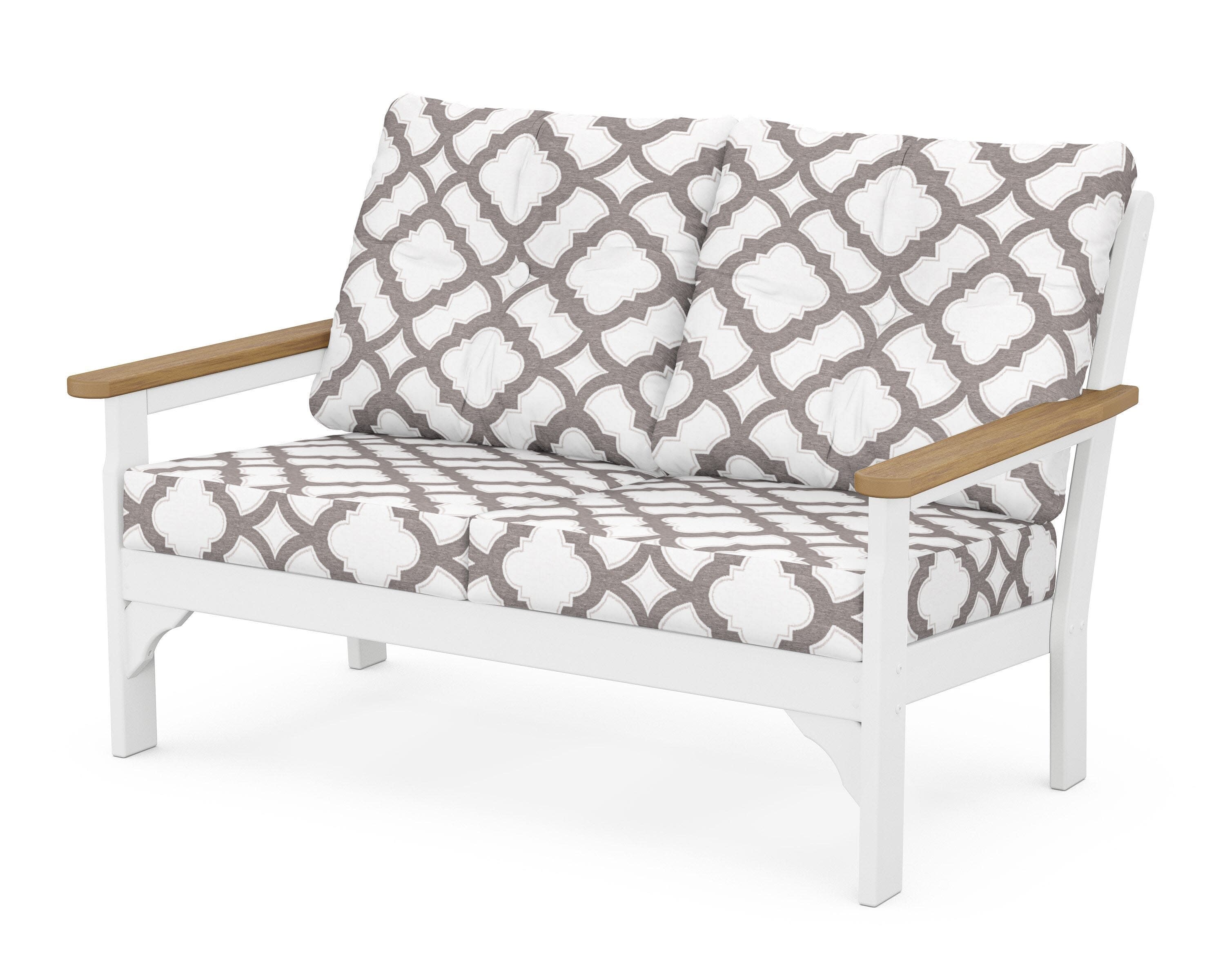 Vineyard Deep Seating Loveseat in White / Natural / Trellis Grey Mist