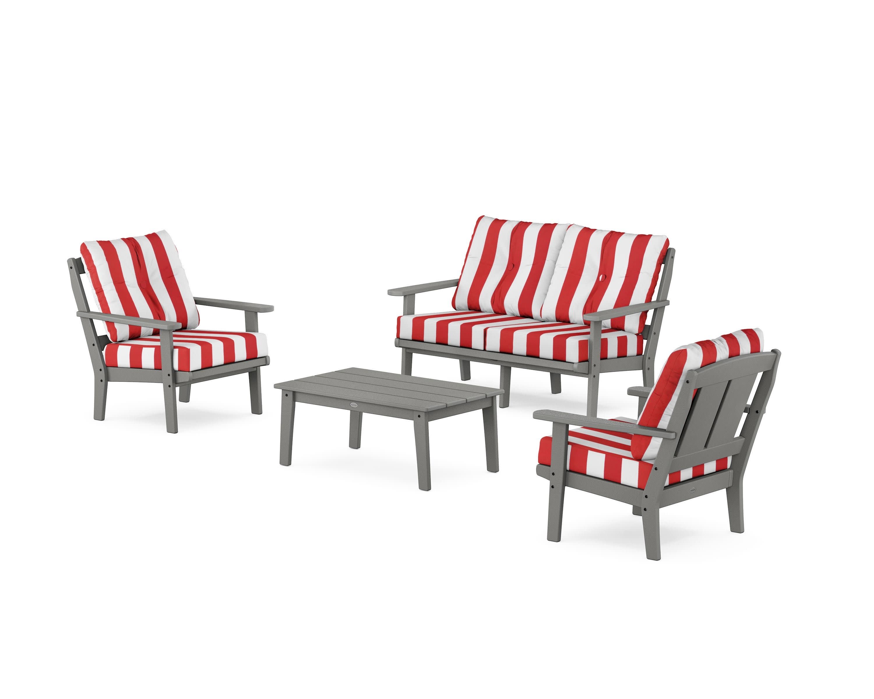 Mission 4-Piece Deep Seating Set with Loveseat in Slate Grey / Cabana Stripe Crimson