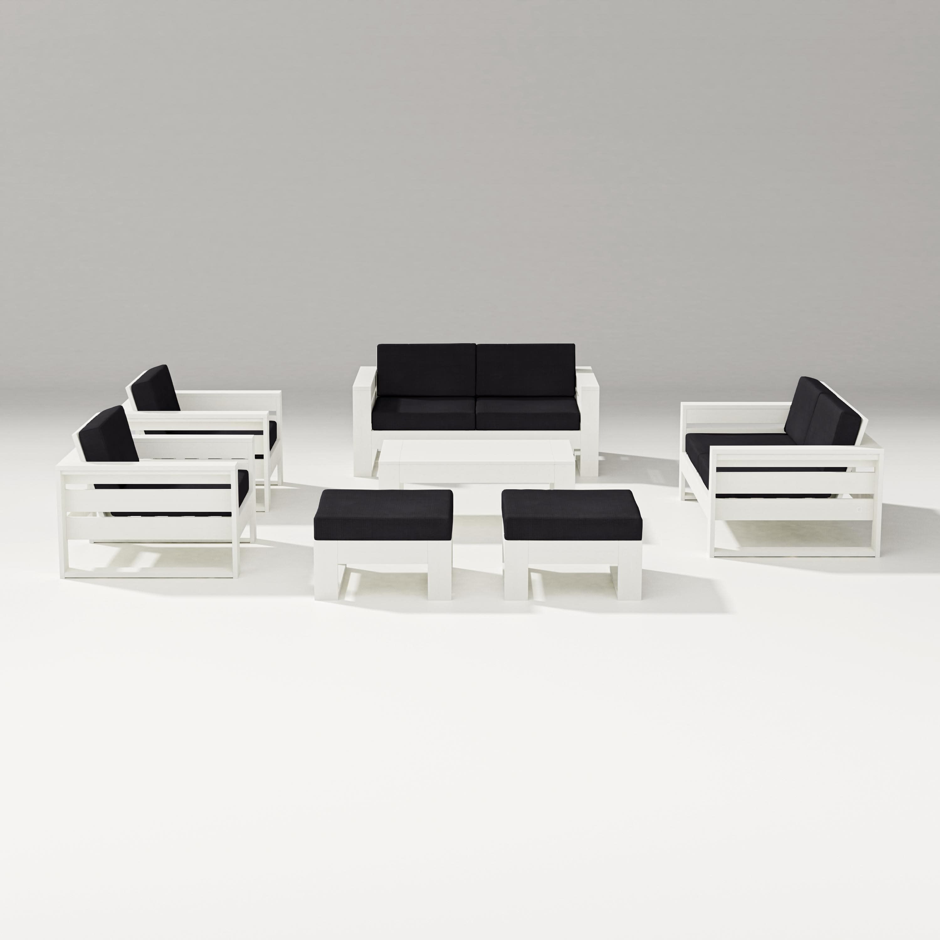 Latitude 7-Piece Lounge Loveseat Set in Vintage White / Midnight Linen