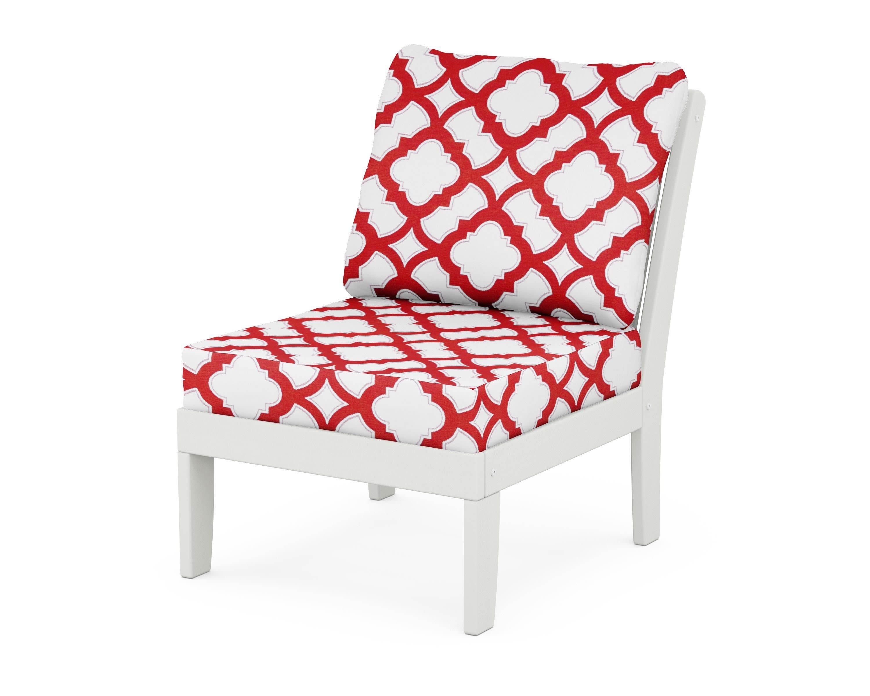 Braxton Modular Armless Chair in Vintage White / Trellis Crimson
