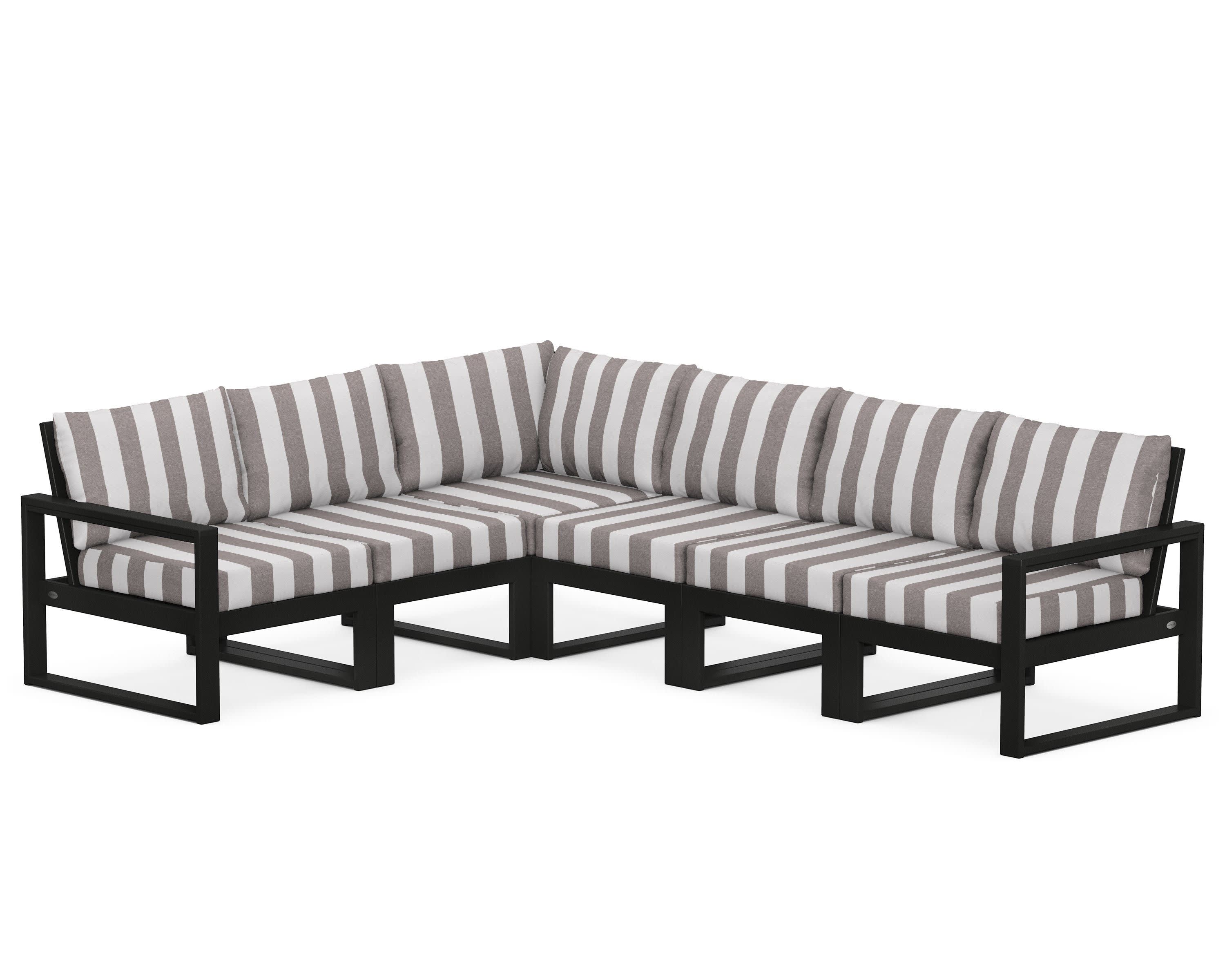 EDGE 6-Piece Modular Deep Seating Set in Black / Cabana Stripe Grey Mist