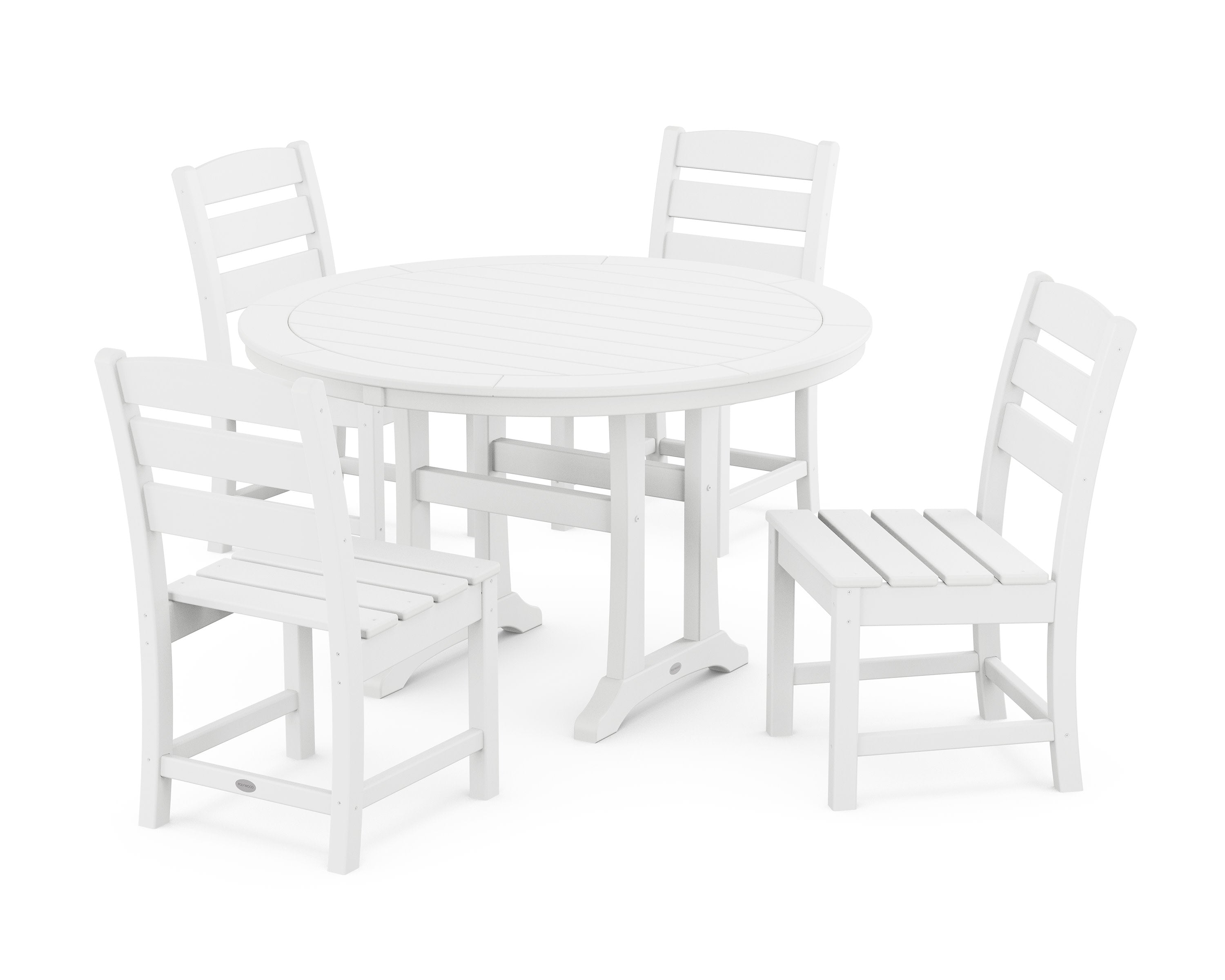 Lakeside Side Chair 5-Piece Round Dining Set With Trestle Legs in White