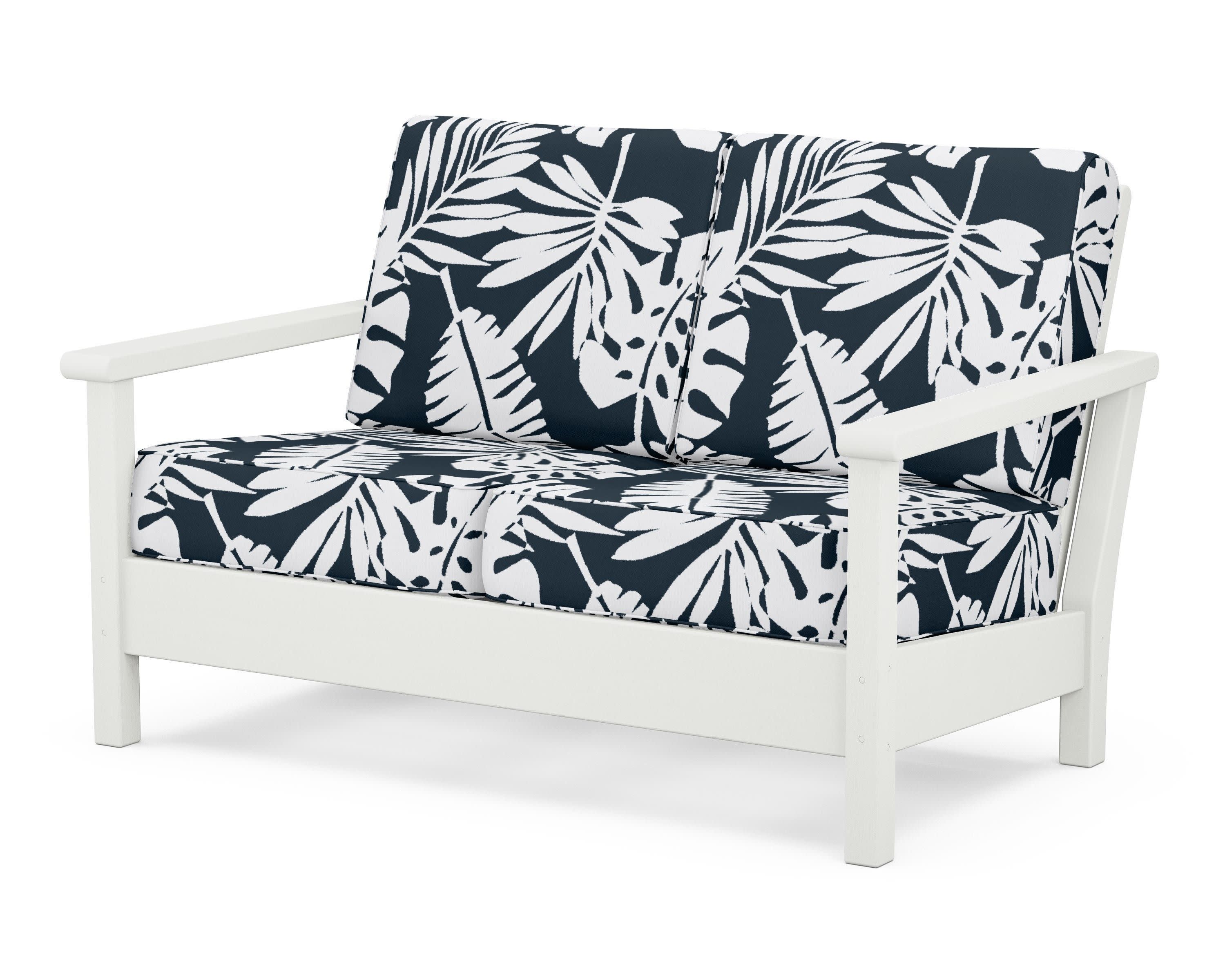 Harbour Deep Seating Loveseat in Vintage White / Leaf Marine Indigo