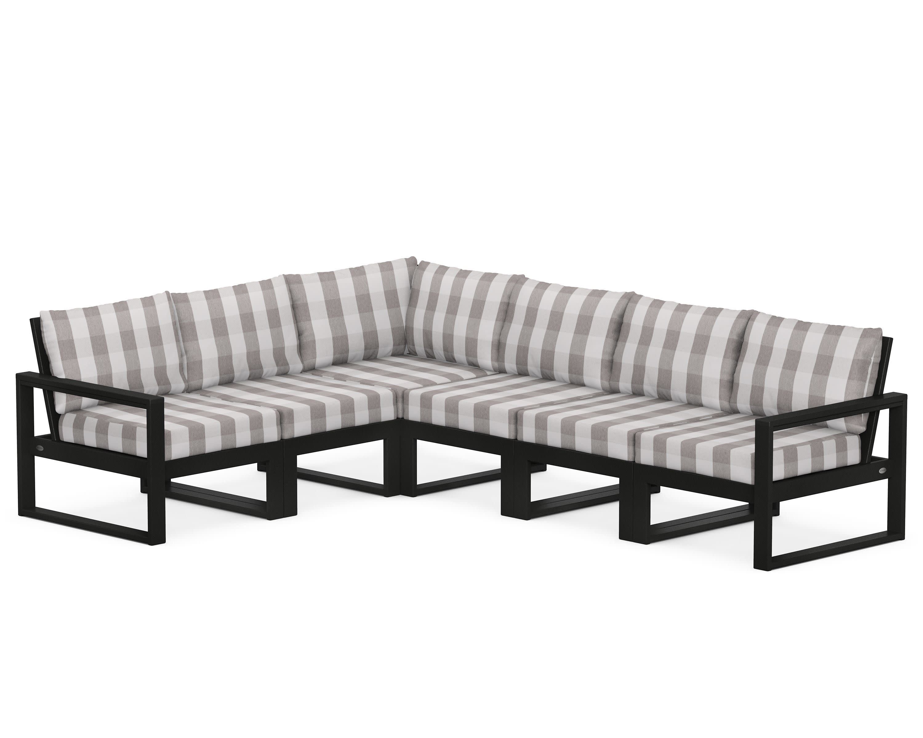 EDGE 6-Piece Modular Deep Seating Set in Black / Buffalo Plaid Grey Mist