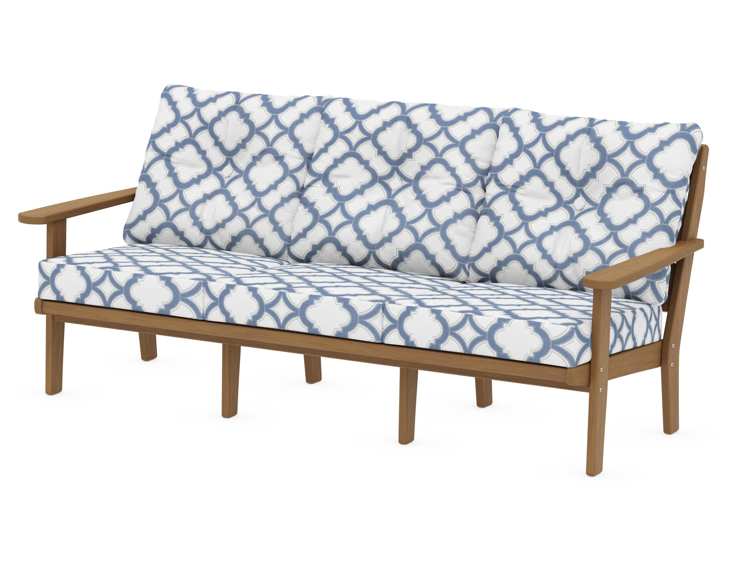 Lakeside Deep Seating Sofa in Natural / Trellis Sky Blue