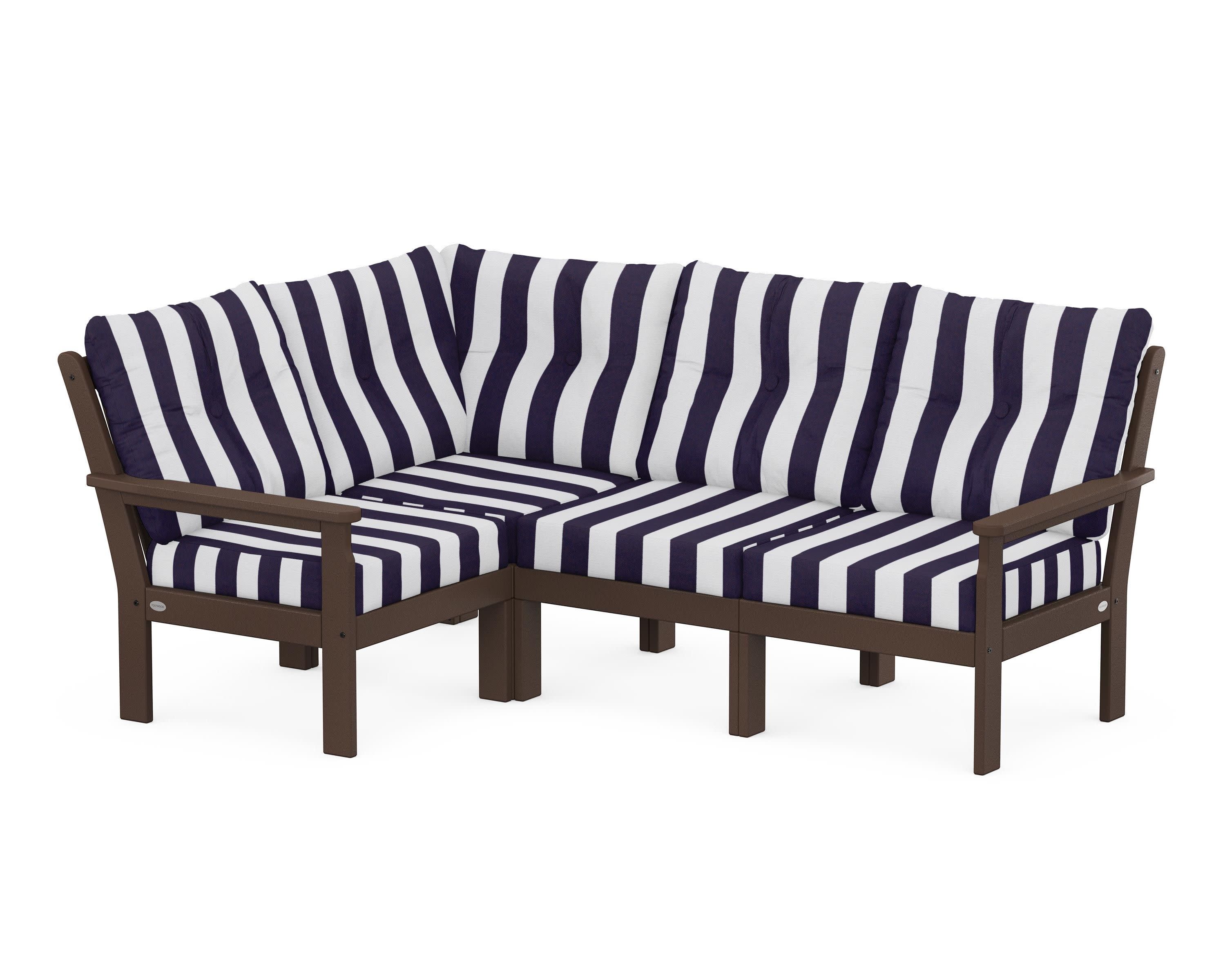Vineyard 4-Piece Sectional in Mahogany / Cabana Stripe Navy