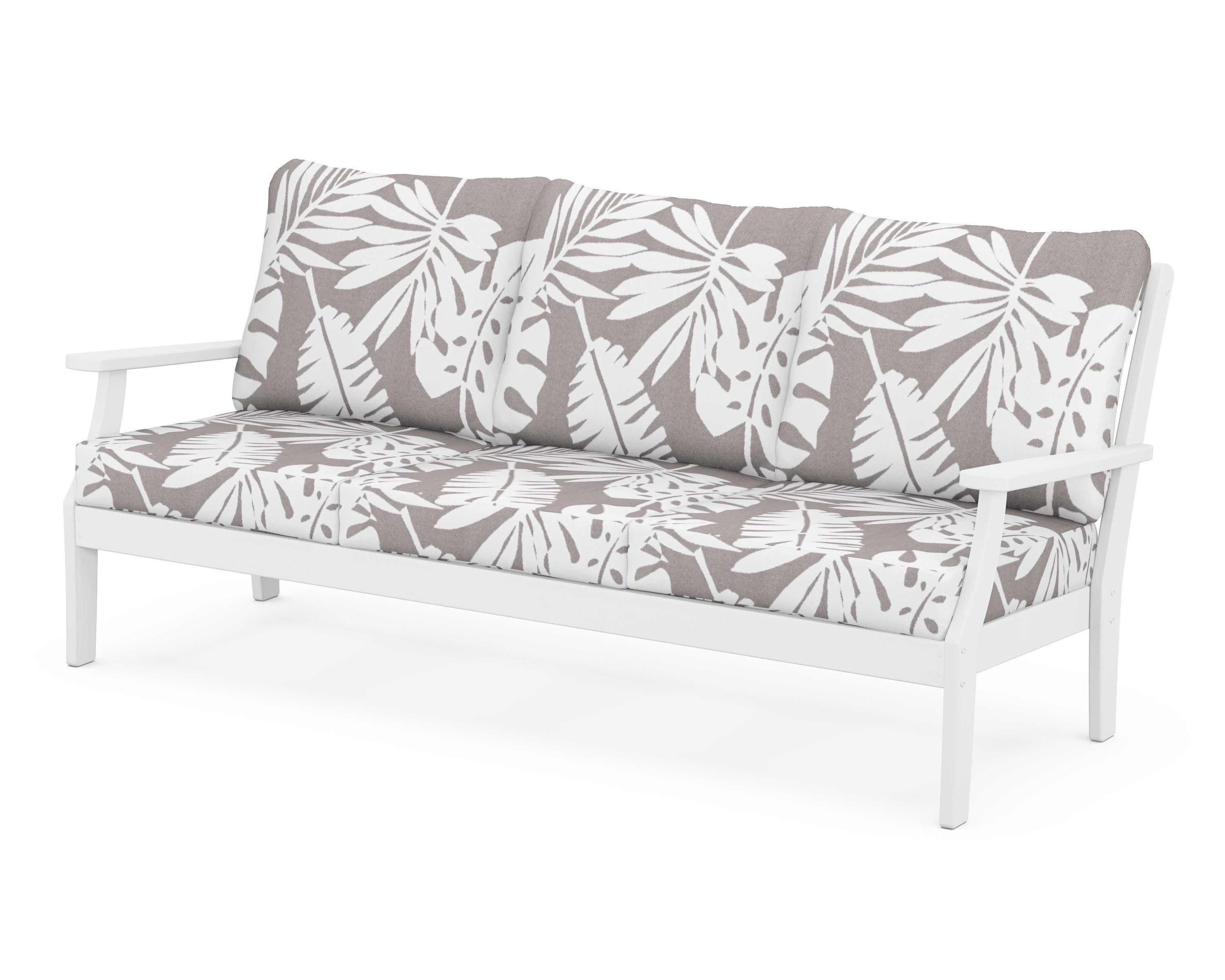 Braxton Deep Seating Sofa in White / Leaf Grey Mist
