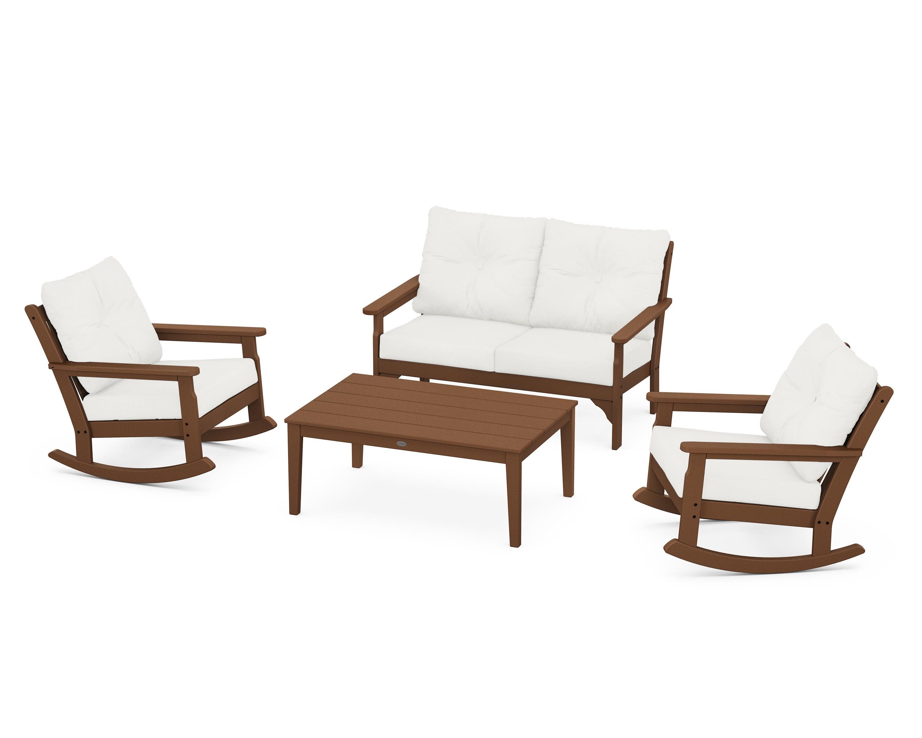 Vineyard 4-Piece Deep Seating Rocking Chair Set in Teak / Natural Linen