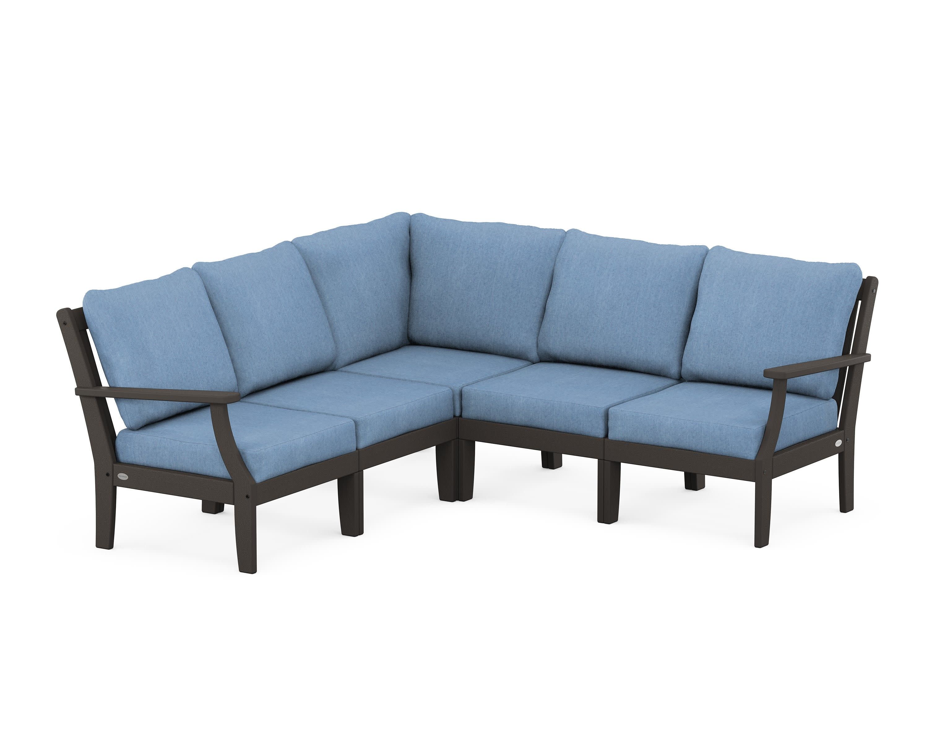 Braxton Modular 5-Piece Deep Seating Set in Vintage Coffee / Sky Blue