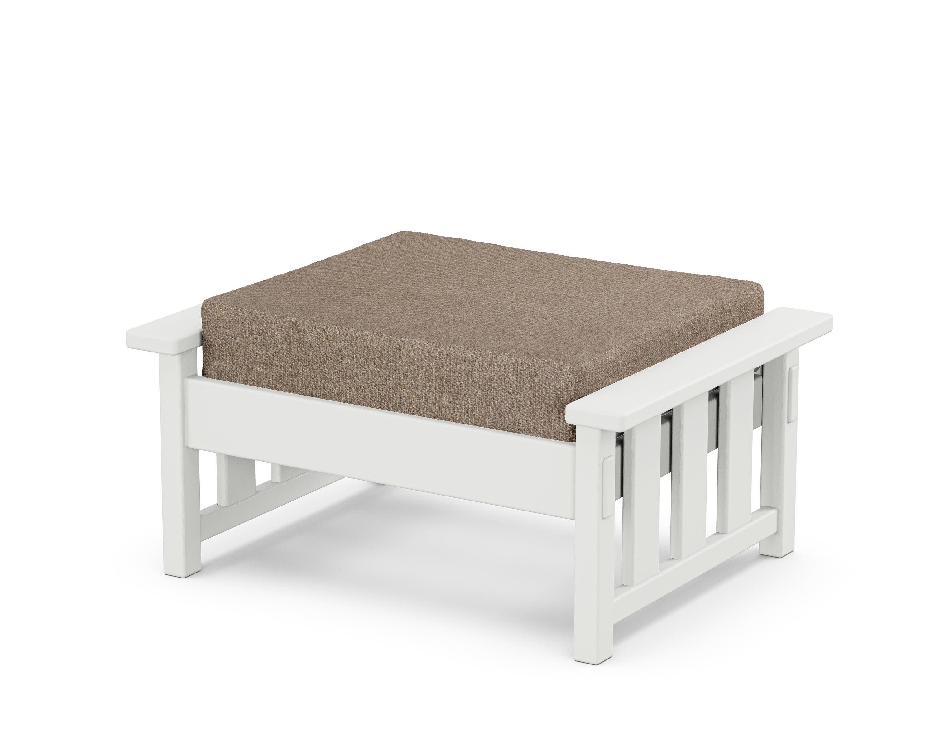 Acadia Deep Seating Ottoman in White / Spiced Burlap