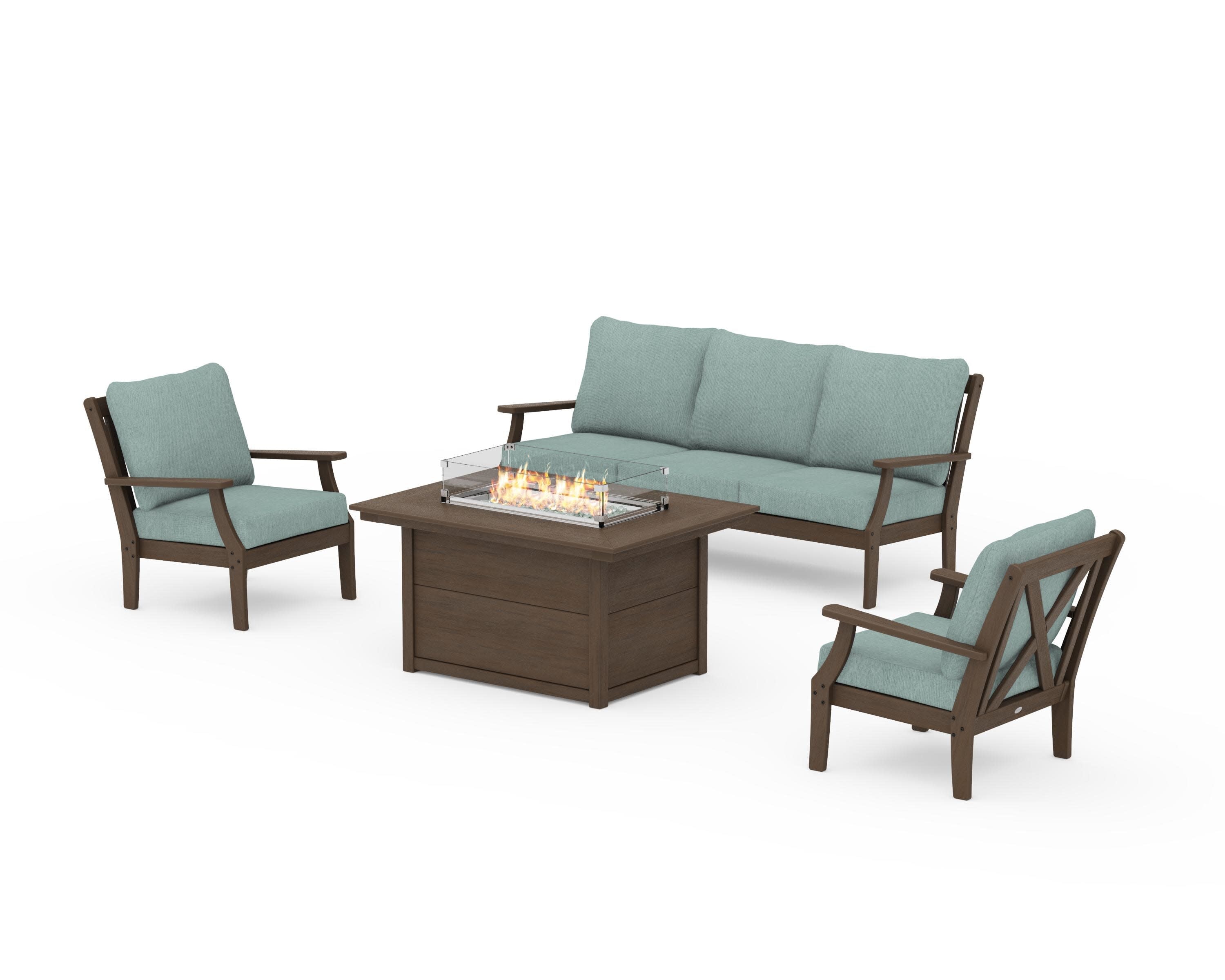 Braxton Deep Seating Fire Pit Table Set in Kona / Glacier Spa