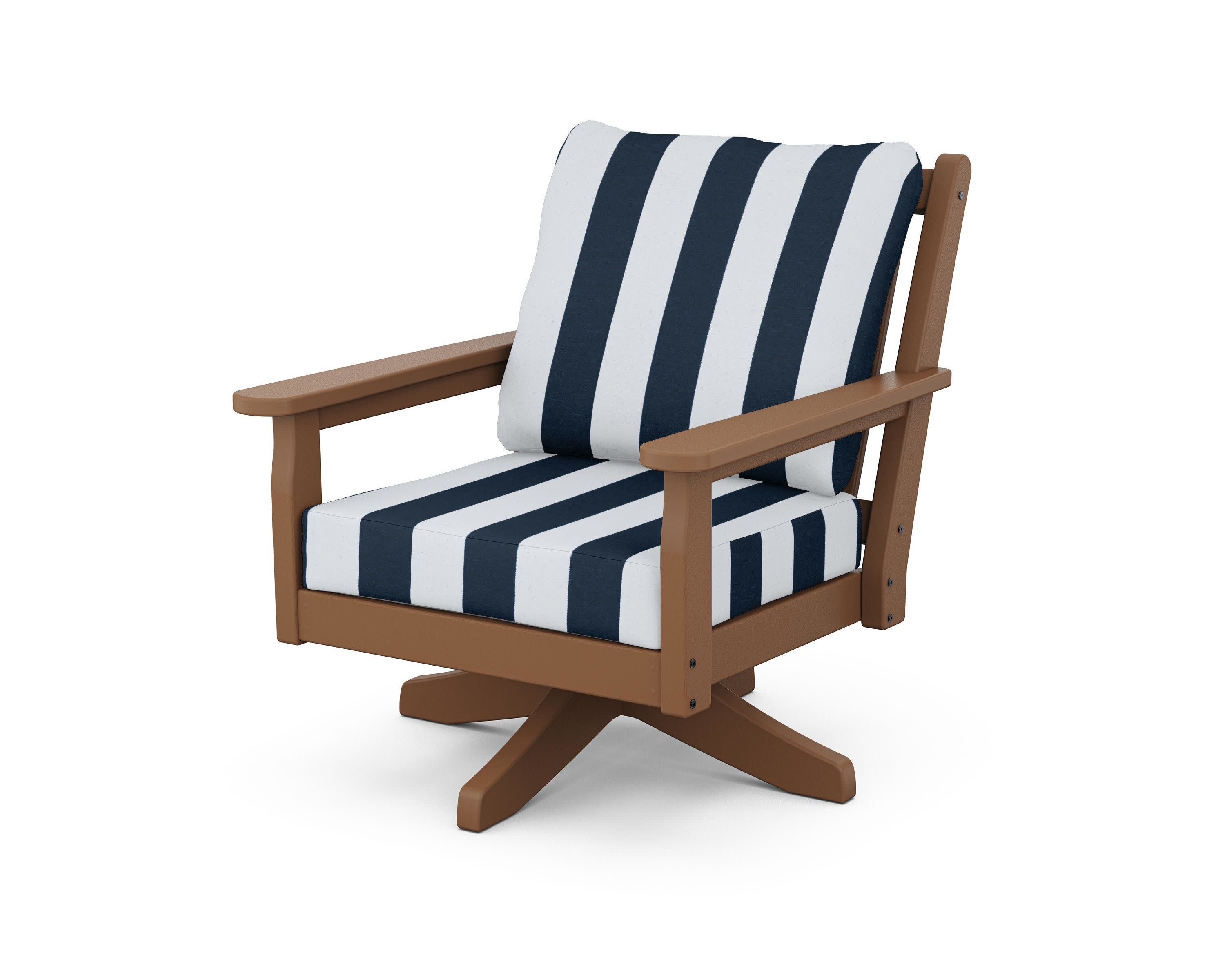 Chippendale Deep Seating Swivel Chair in Teak / Cabana Stripe Marine Indigo
