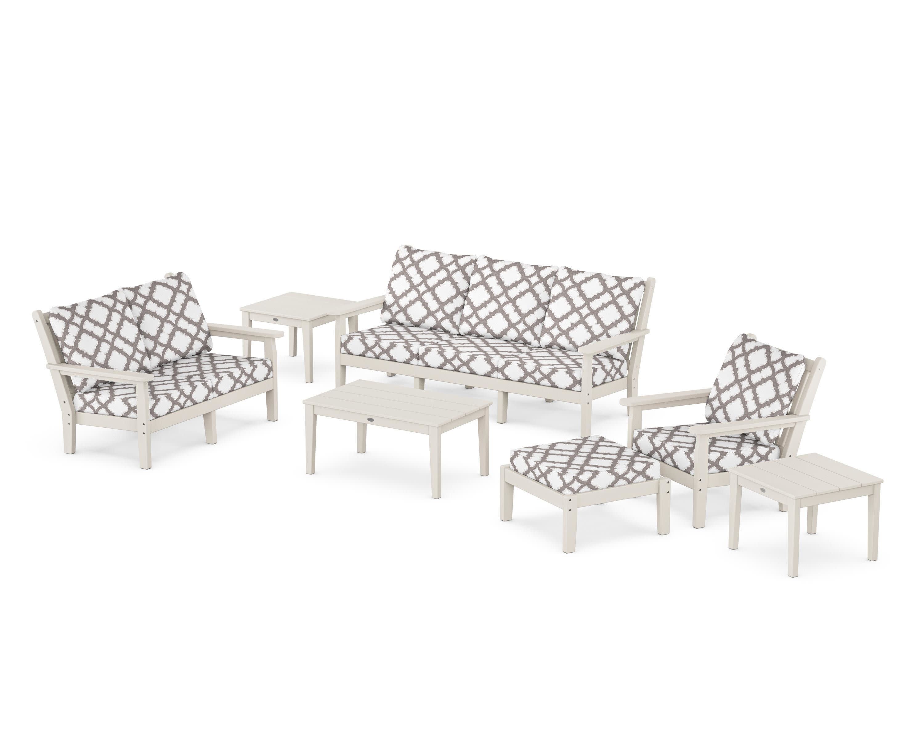 Chippendale 7-Piece Deep Seating Set in Sand / Trellis Grey Mist
