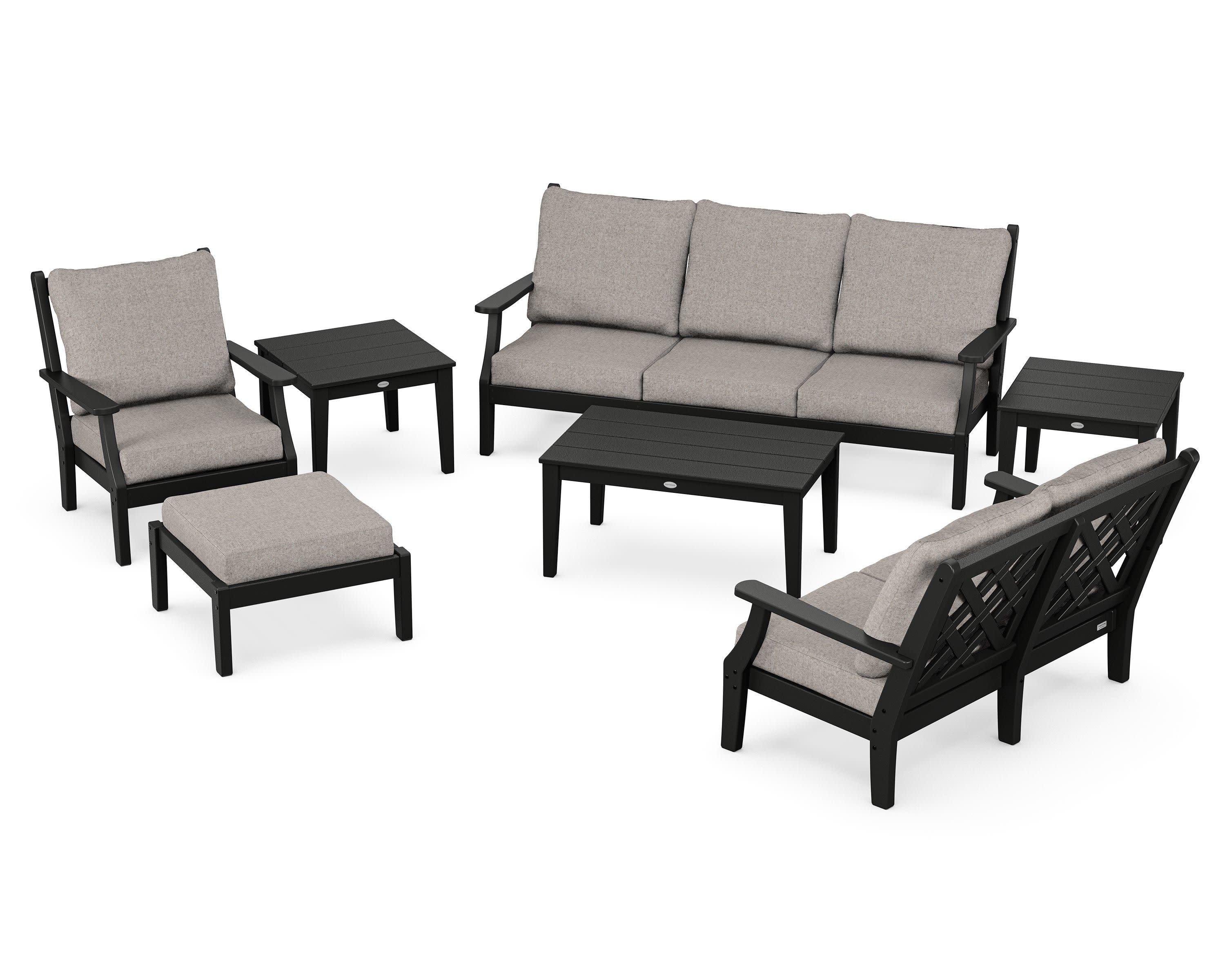 Wovendale 7-Piece Deep Seating Set in Black / Weathered Tweed