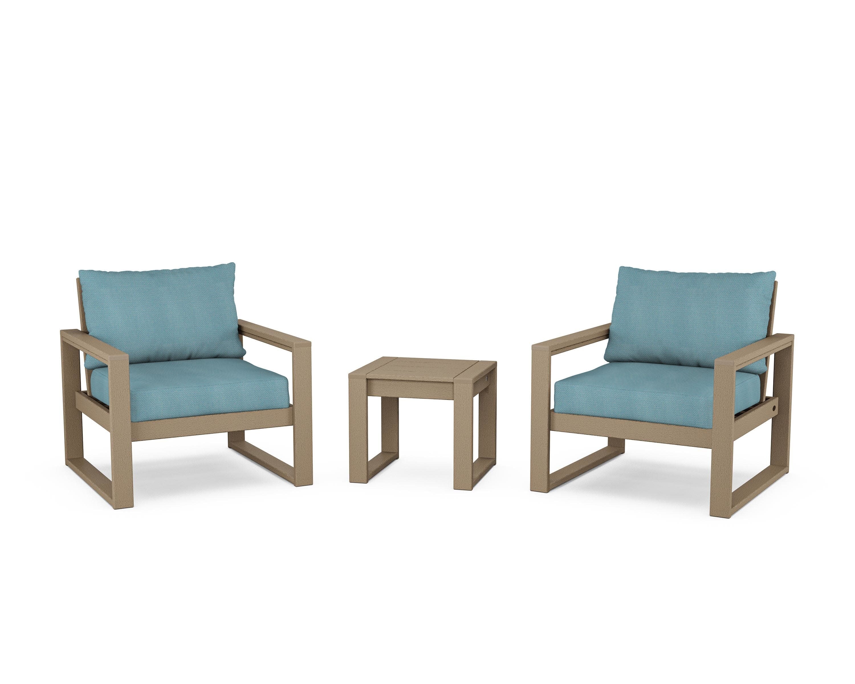 EDGE Sectional 3-Piece Deep Seating Set in Vintage Sahara / Lattice Sky Blue