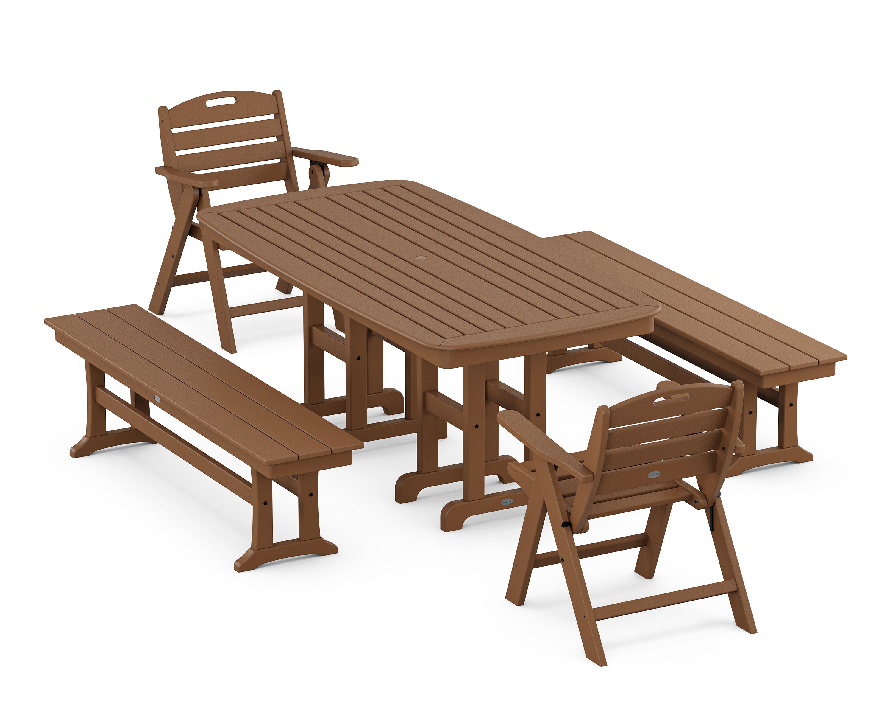 Nautical Lowback 5-Piece Dining Set with Benches in Teak