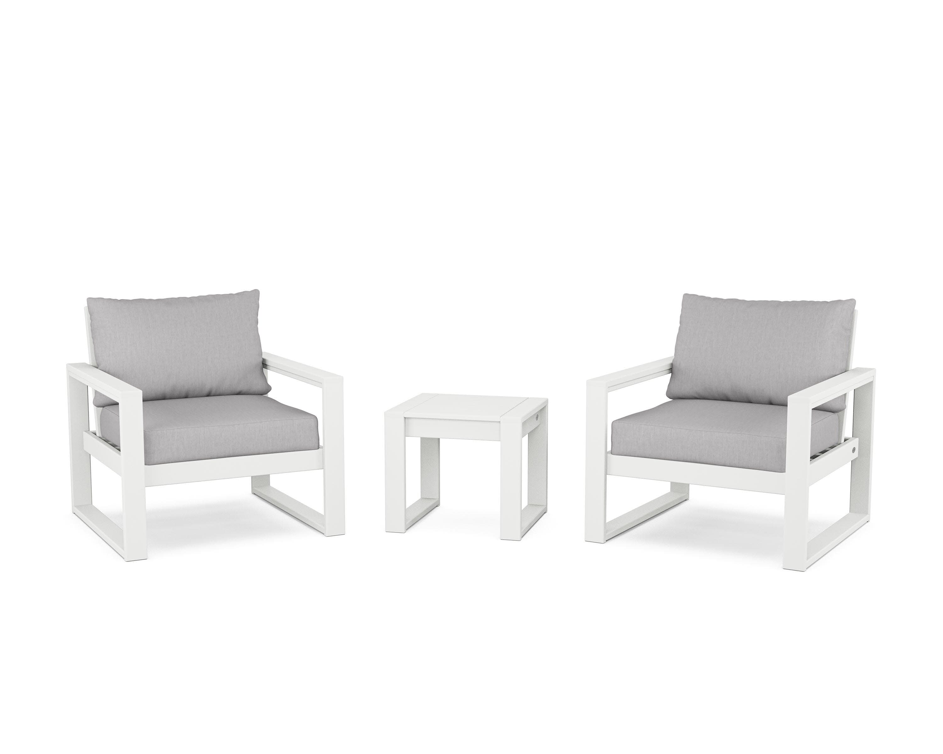 EDGE Sectional 3-Piece Deep Seating Set in White / Granite