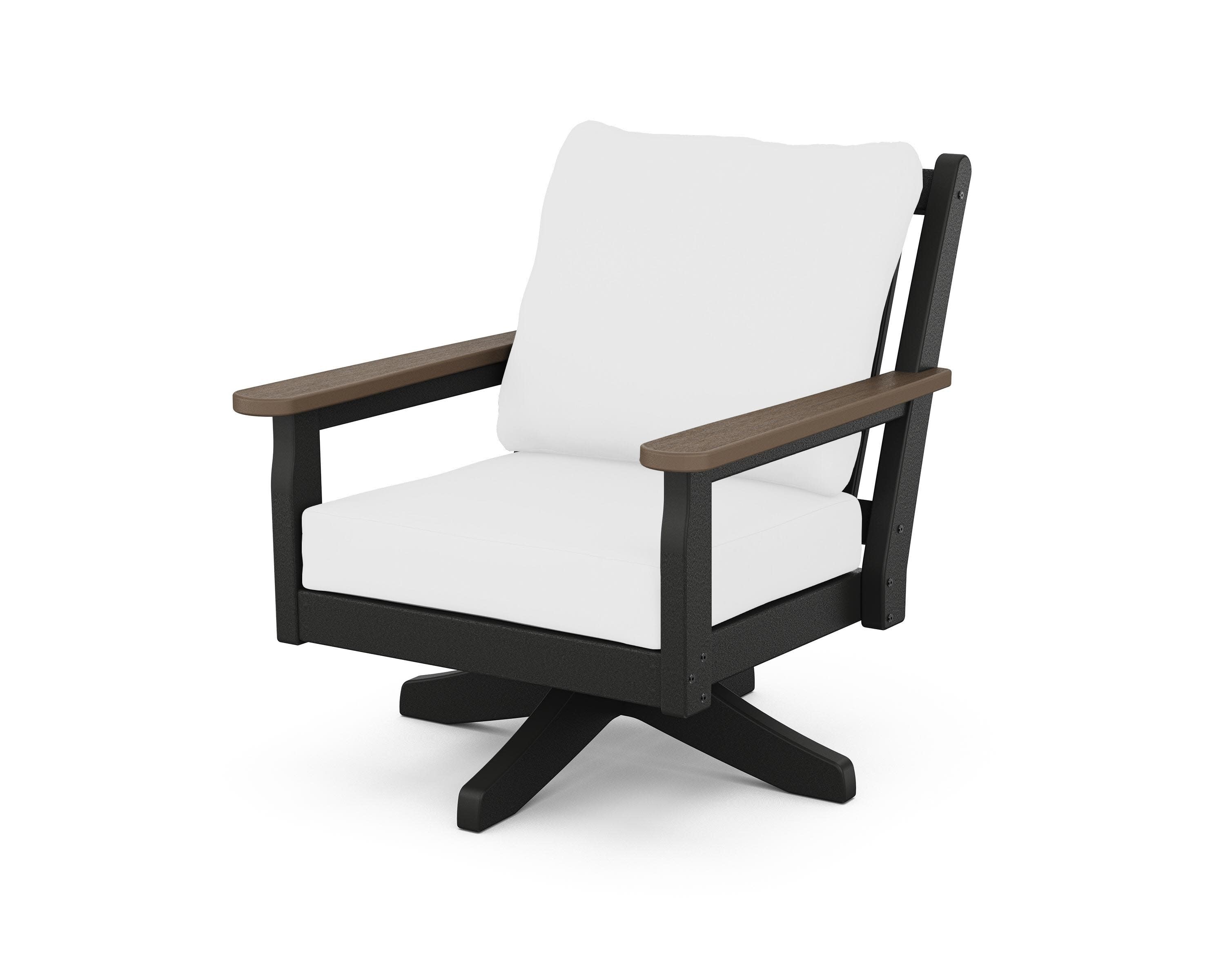 Chippendale Deep Seating Swivel Chair in Black / Kona / Natural