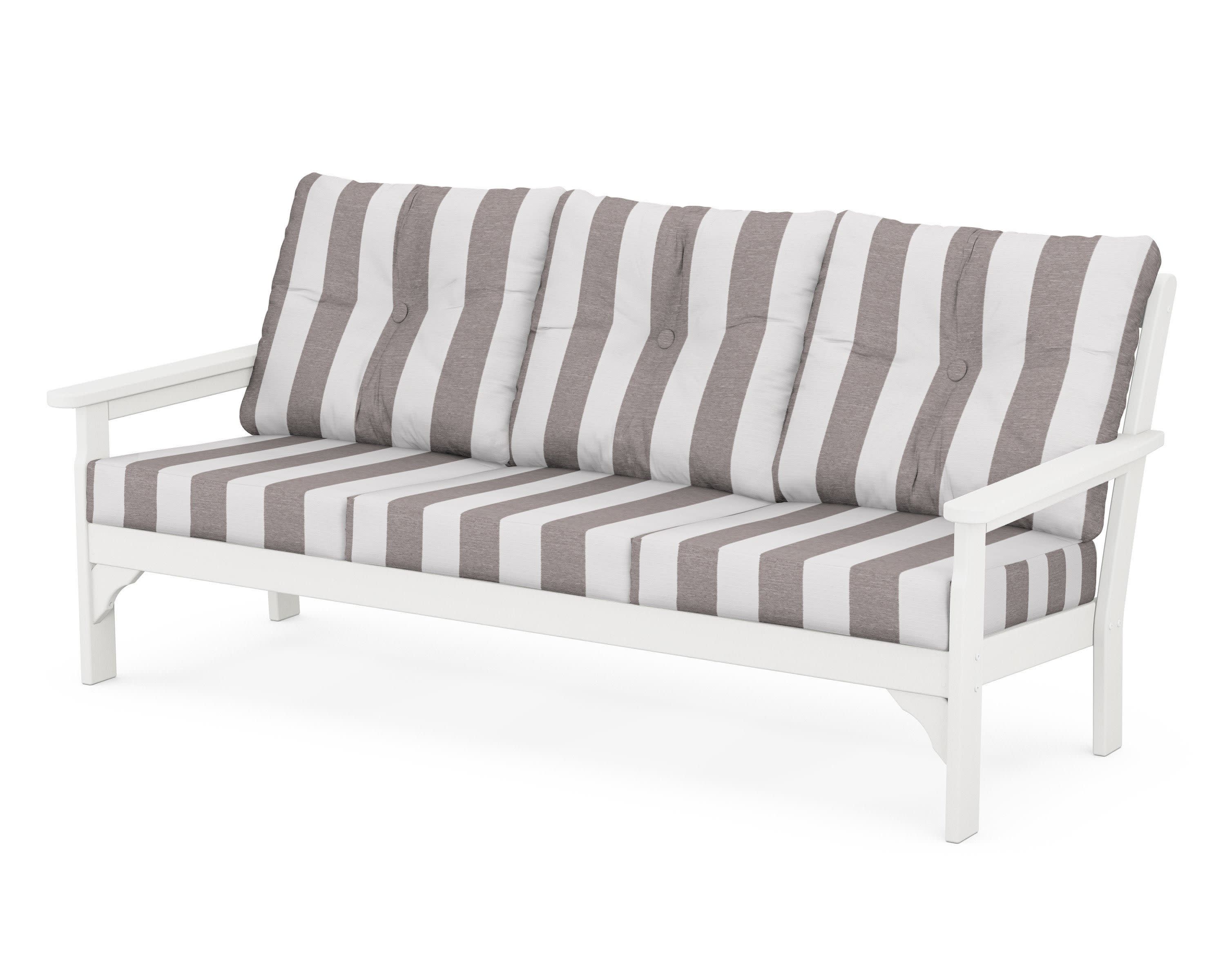 Vineyard Deep Seating Sofa in White / Cabana Stripe Grey Mist