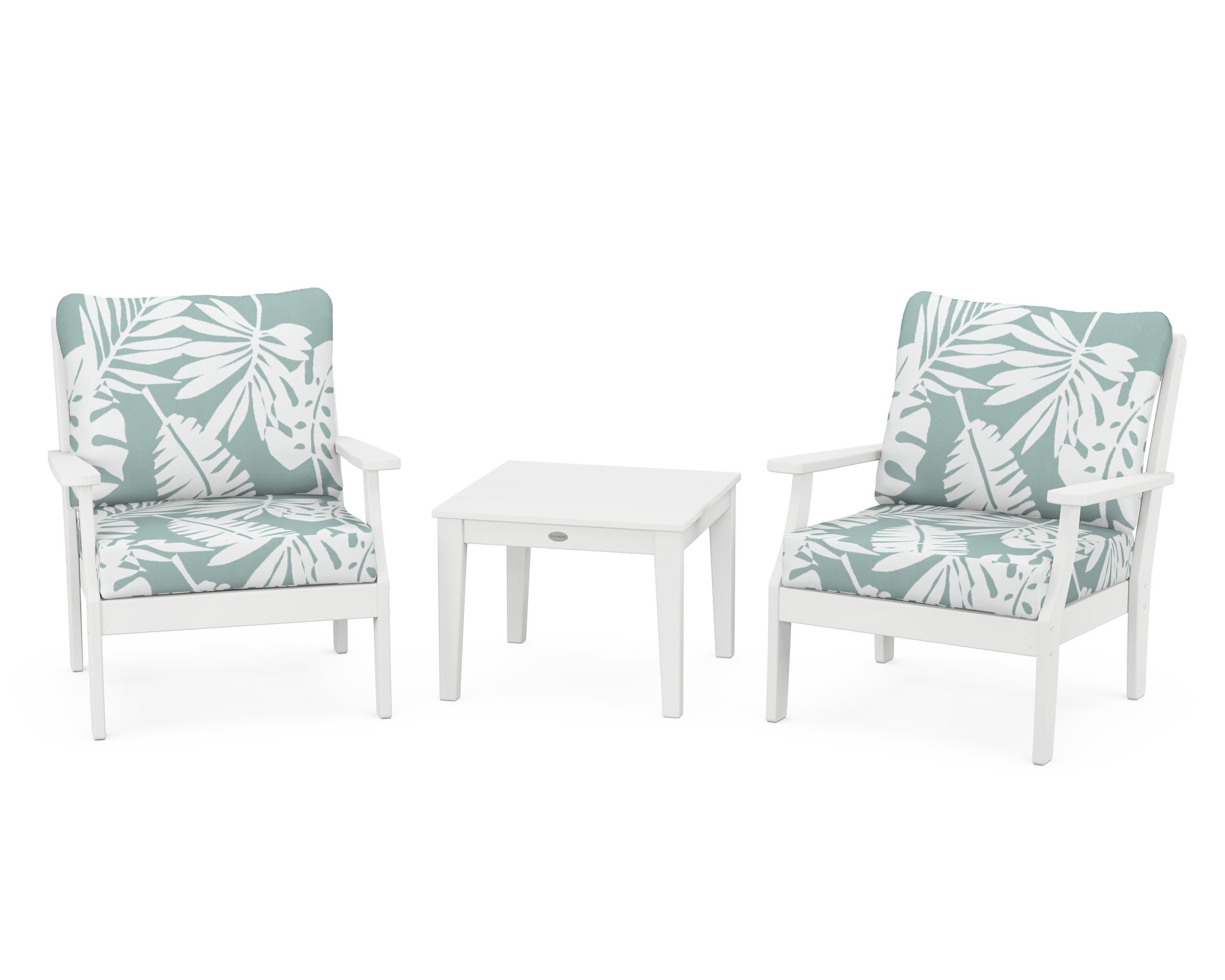 Braxton 3-Piece Deep Seating Set in White / Leaf Glacier Spa