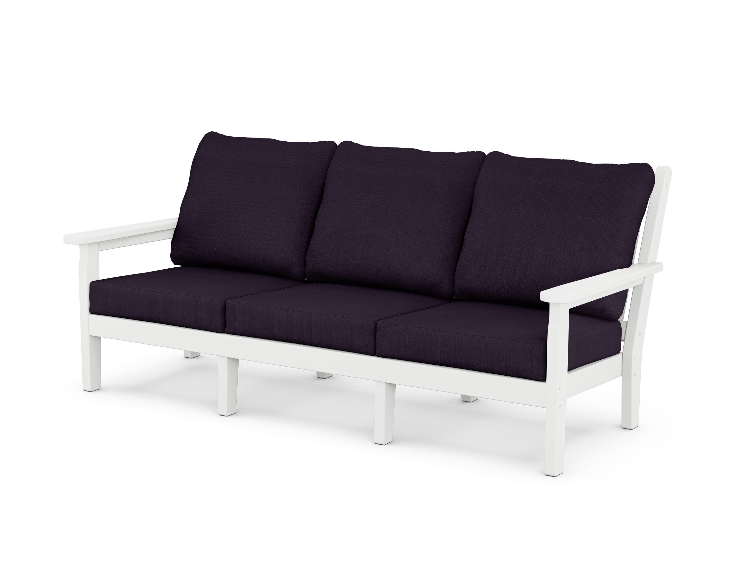 Chippendale Deep Seating Sofa in White / Navy Linen