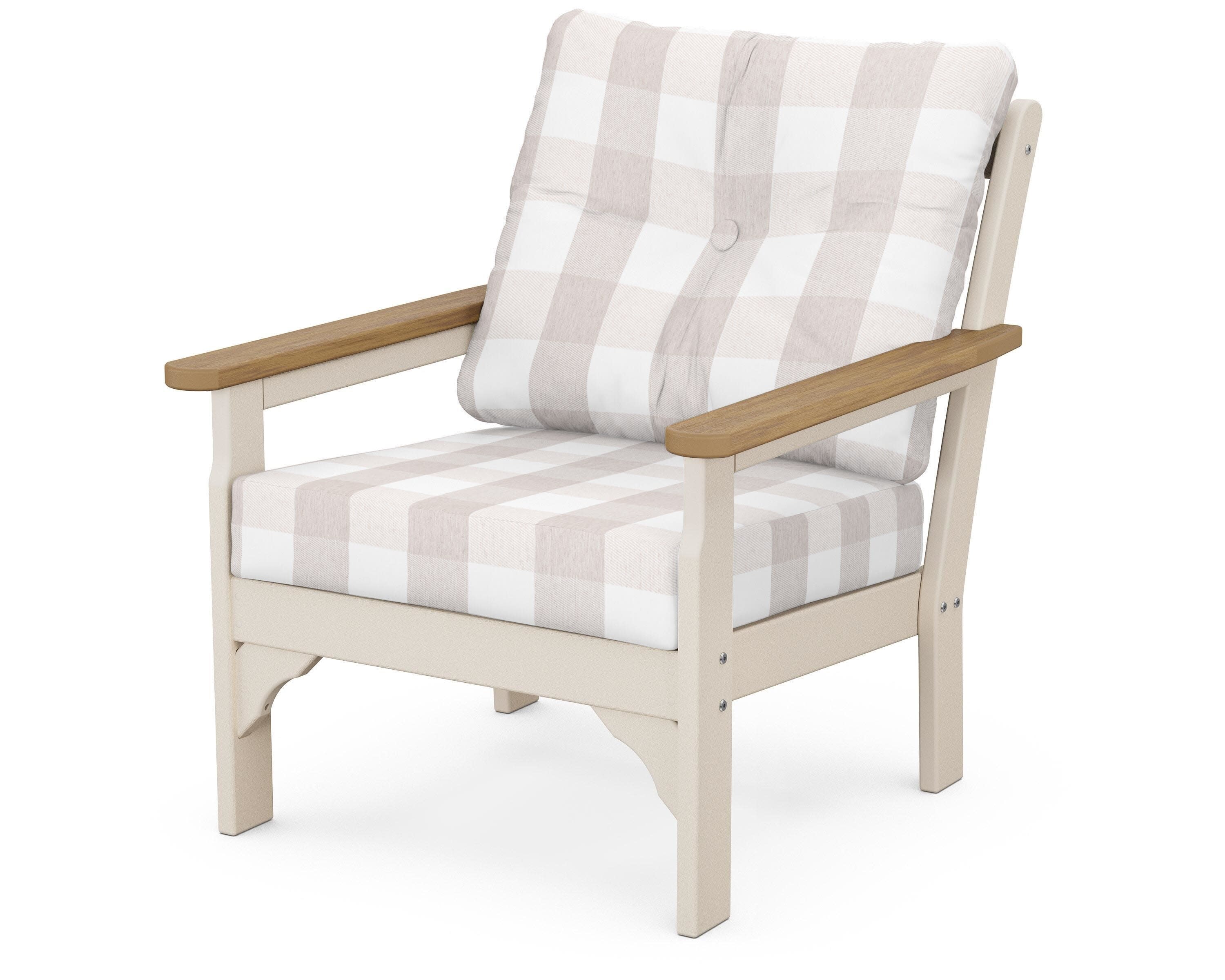 Vineyard Deep Seating Chair in Sand / Natural / Buffalo Plaid Dune Burlap