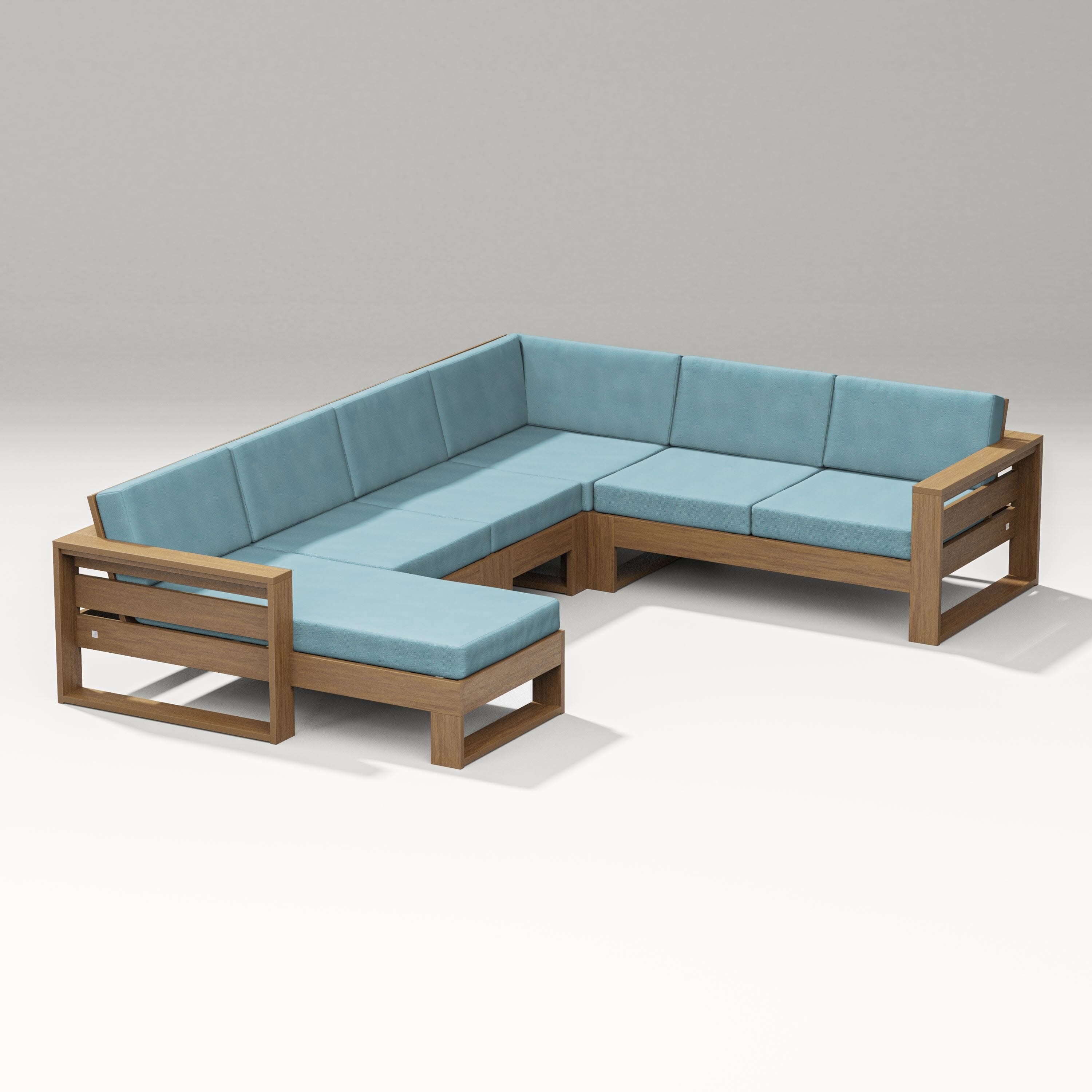 Latitude Corner Sectional with Left Chaise in Natural / Lattice Sky Blue