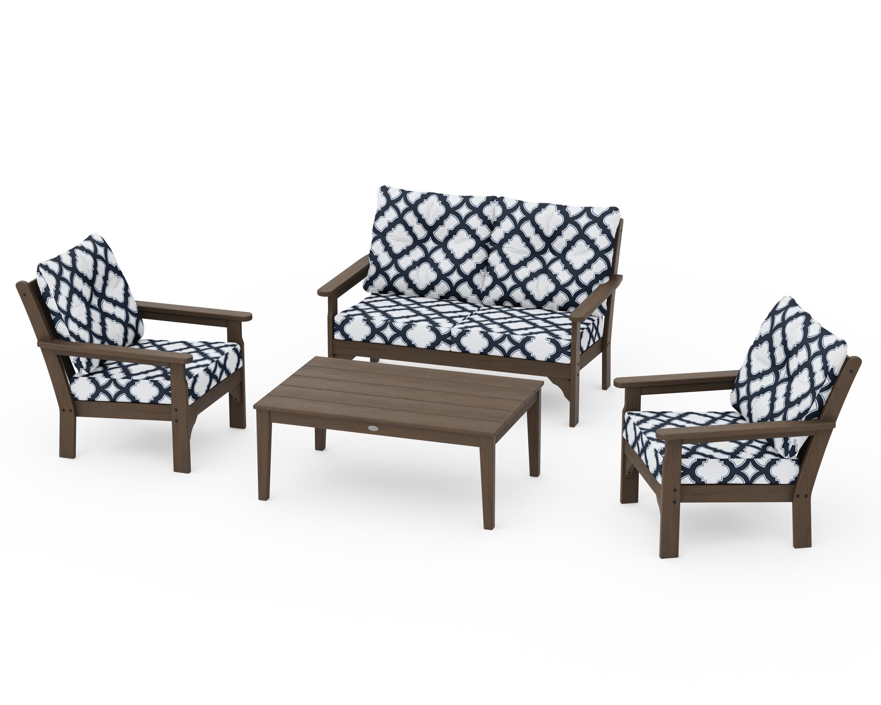 Vineyard 4-Piece Deep Seating Set in Kona / Trellis Marine Indigo