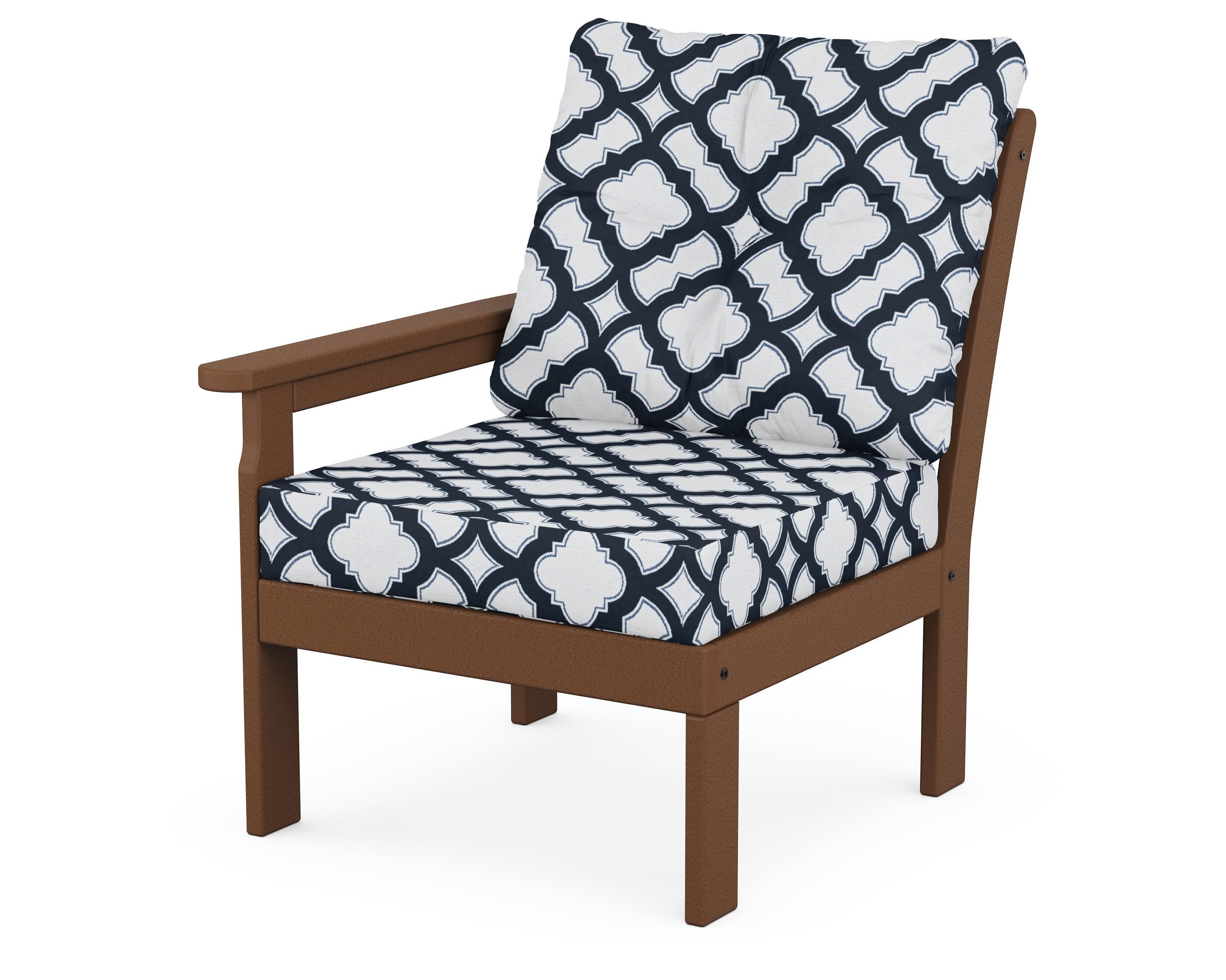 Vineyard Modular Left Arm Chair in Teak / Trellis Marine Indigo