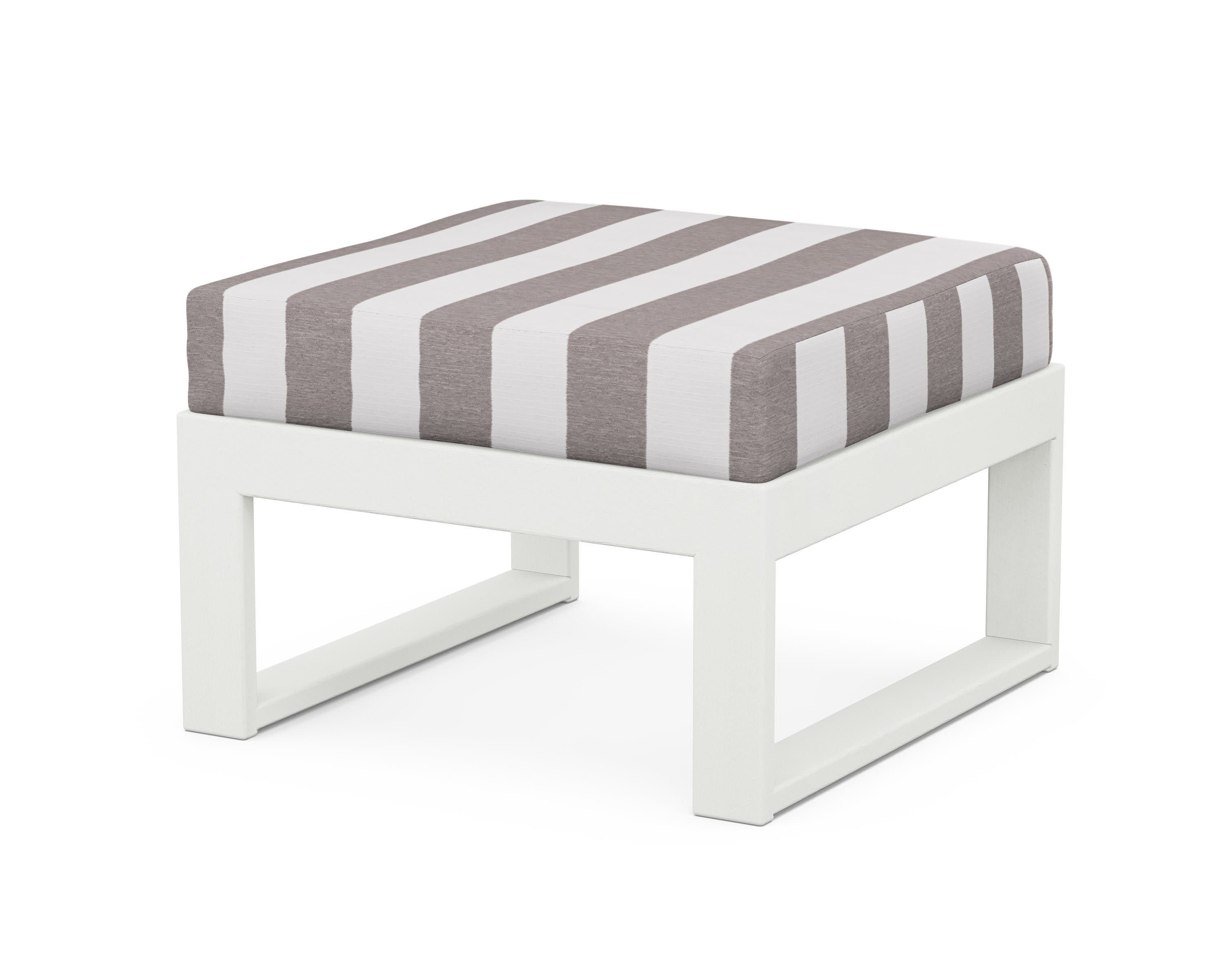 Modular Ottoman - Modern in Vintage White / Cabana Stripe Grey Mist