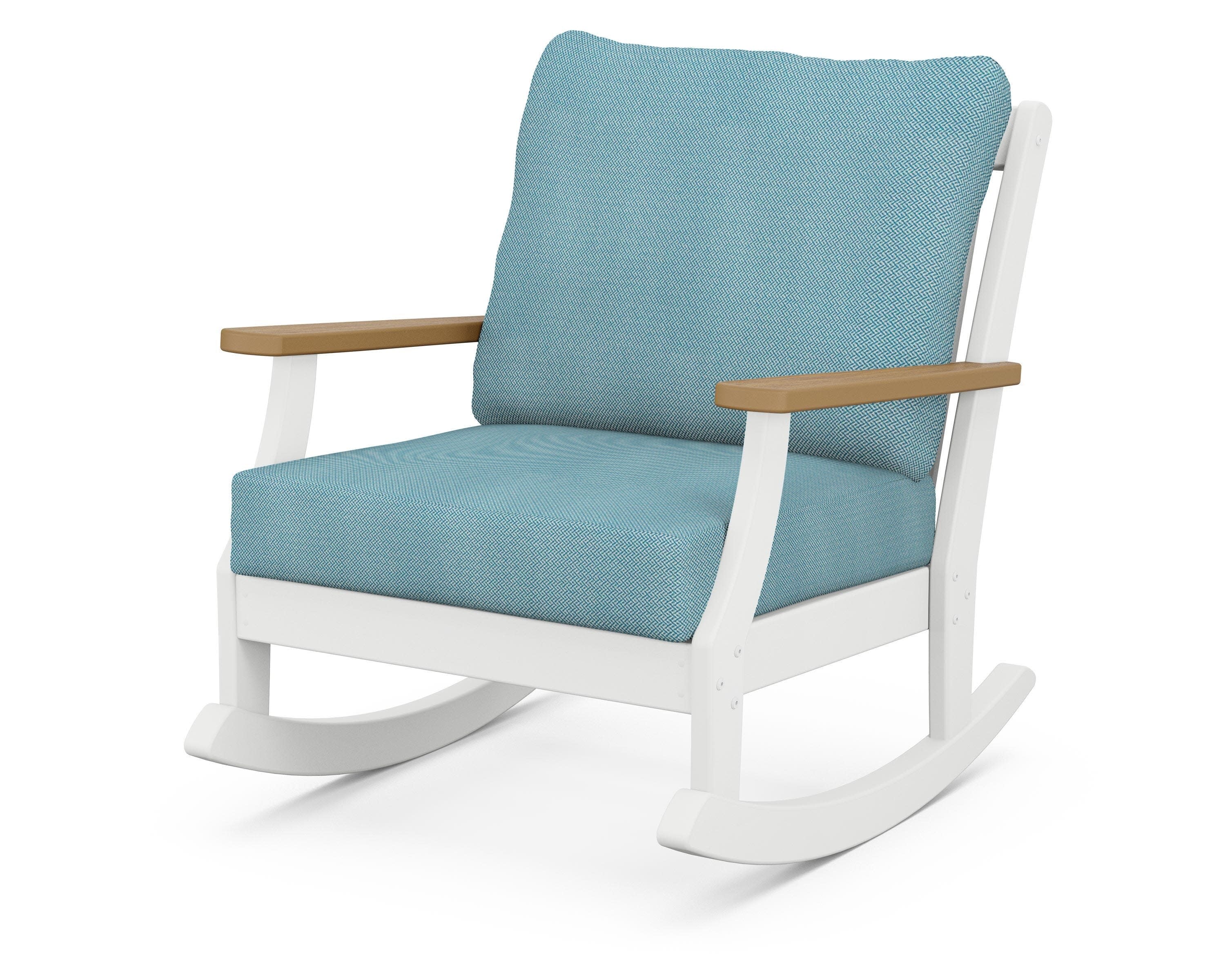 Braxton Deep Seating Rocking Chair in White / Natural / Lattice Sky Blue
