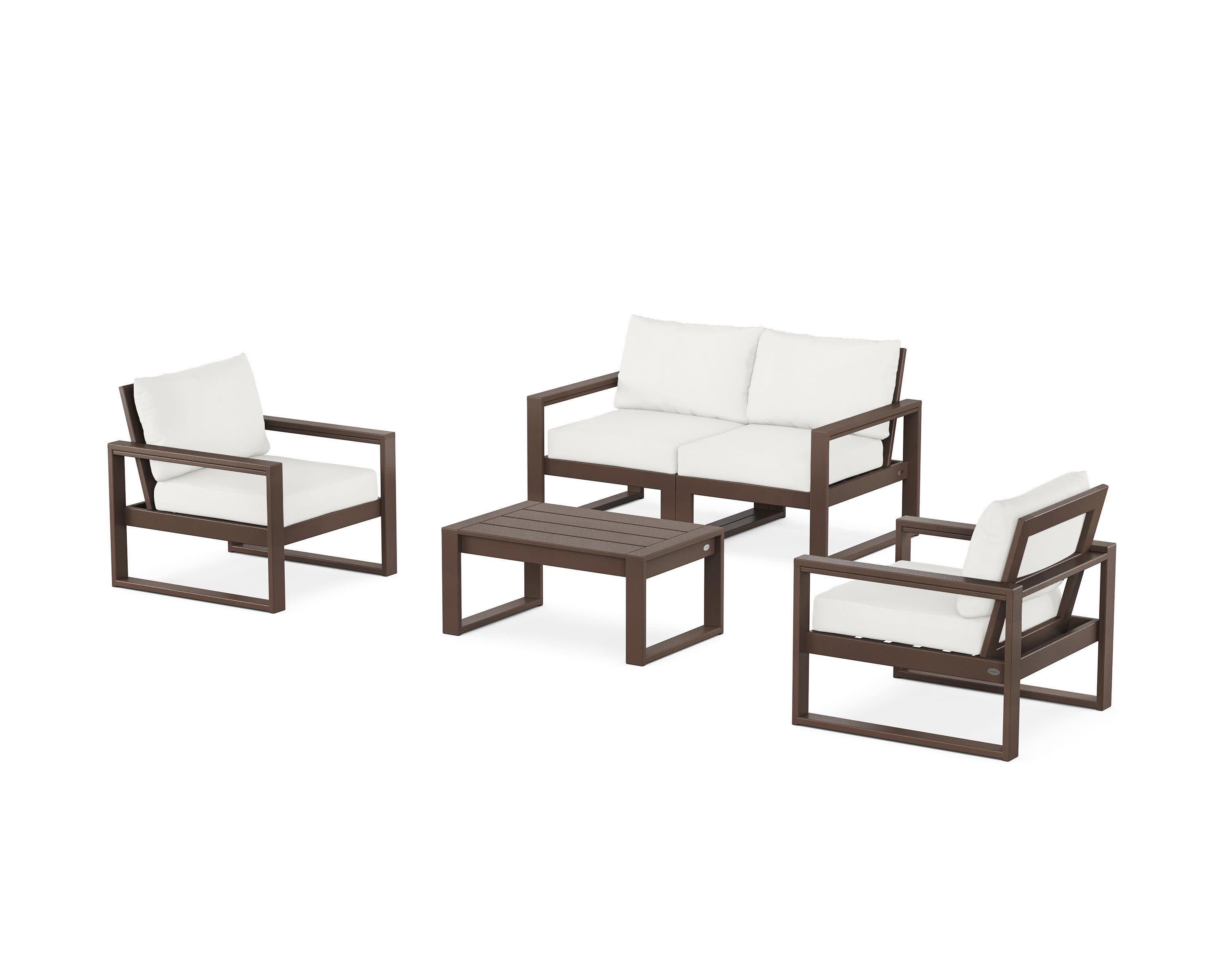 EDGE Sectional 4-Piece Deep Seating Set with Loveseat in Mahogany / Natural Linen