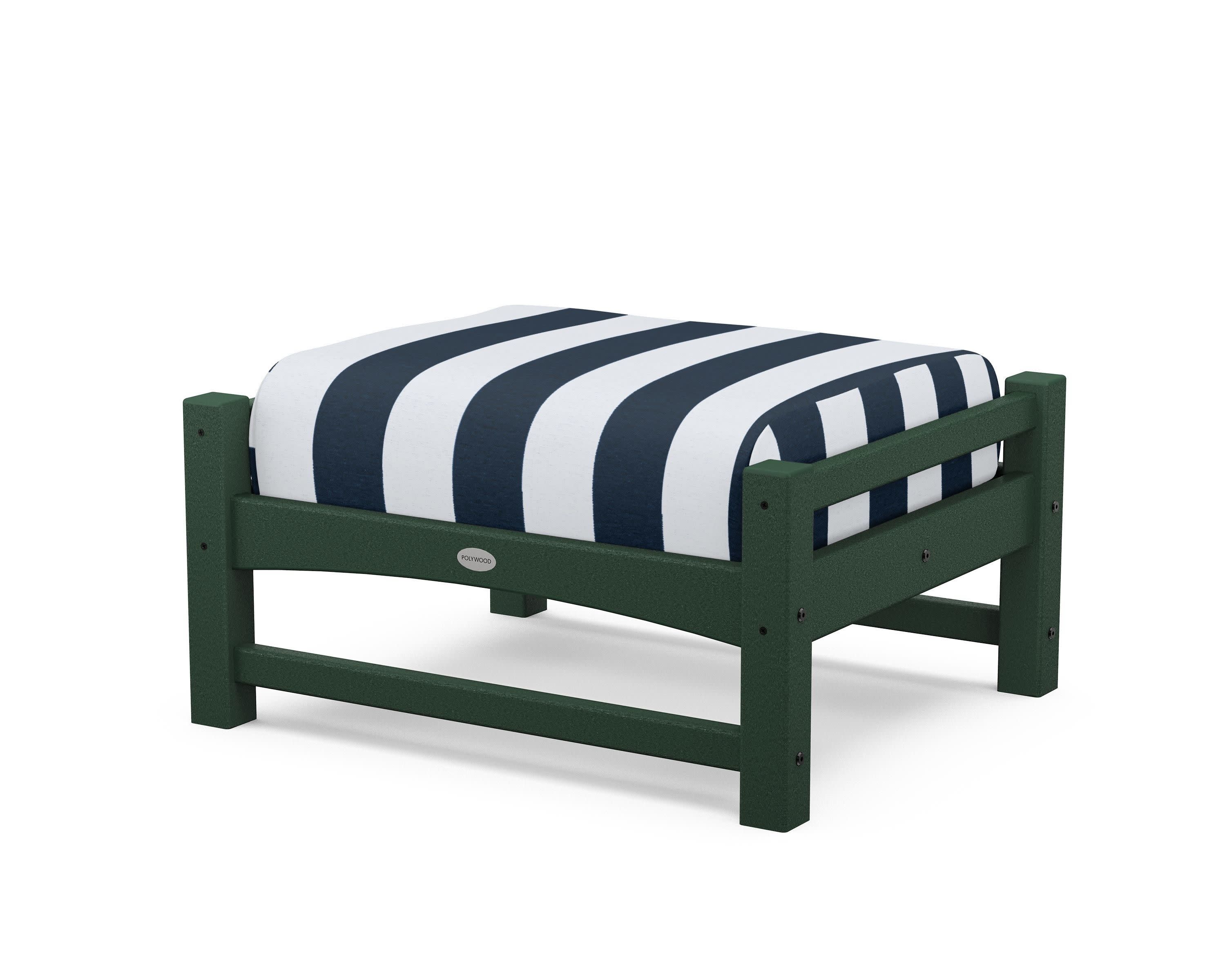 Club Ottoman in Green / Cabana Stripe Marine Indigo