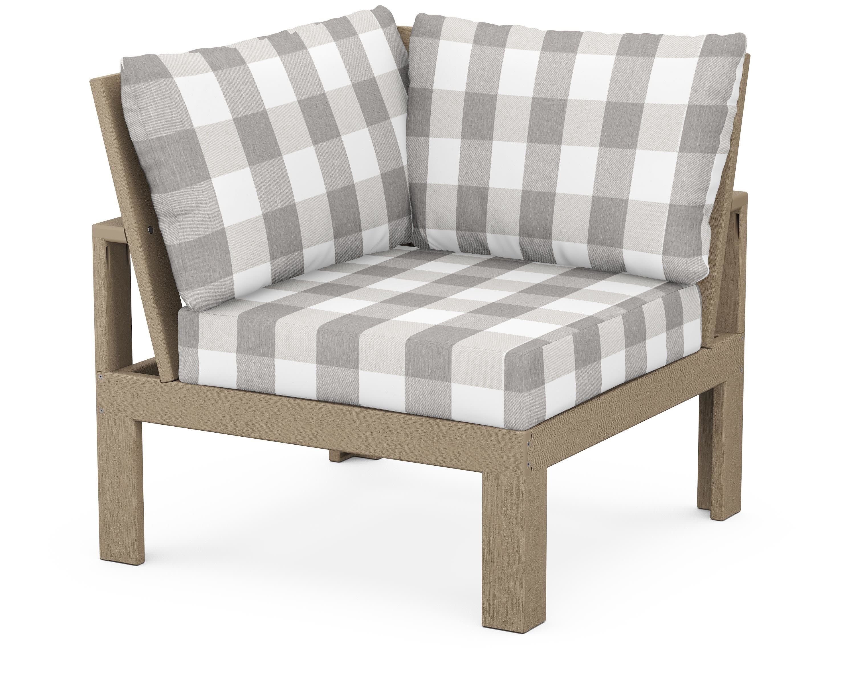 Modular Corner Chair in Vintage Sahara / Buffalo Plaid Grey Mist