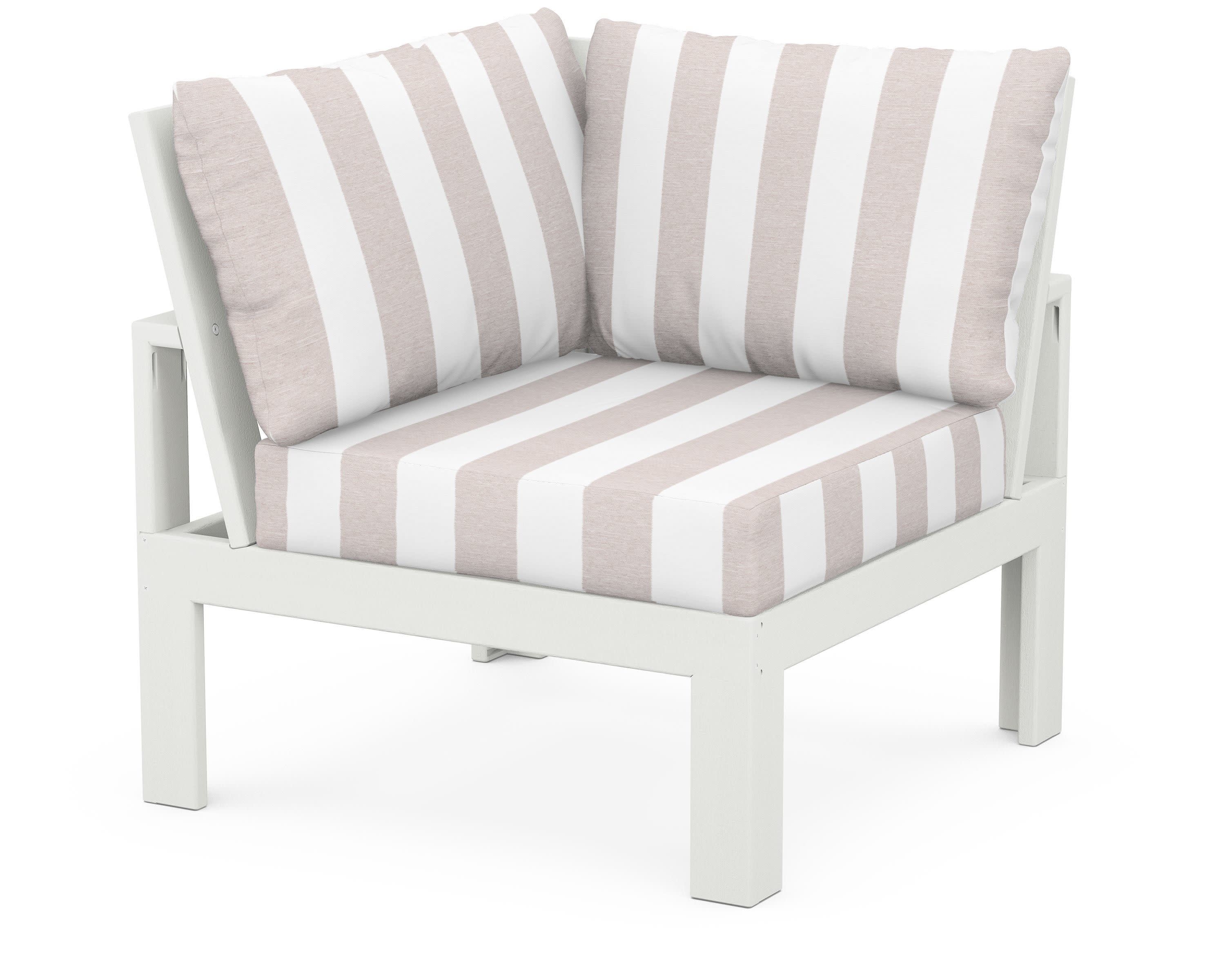 Modular Corner Chair in Vintage White / Cabana Stripe Dune Burlap