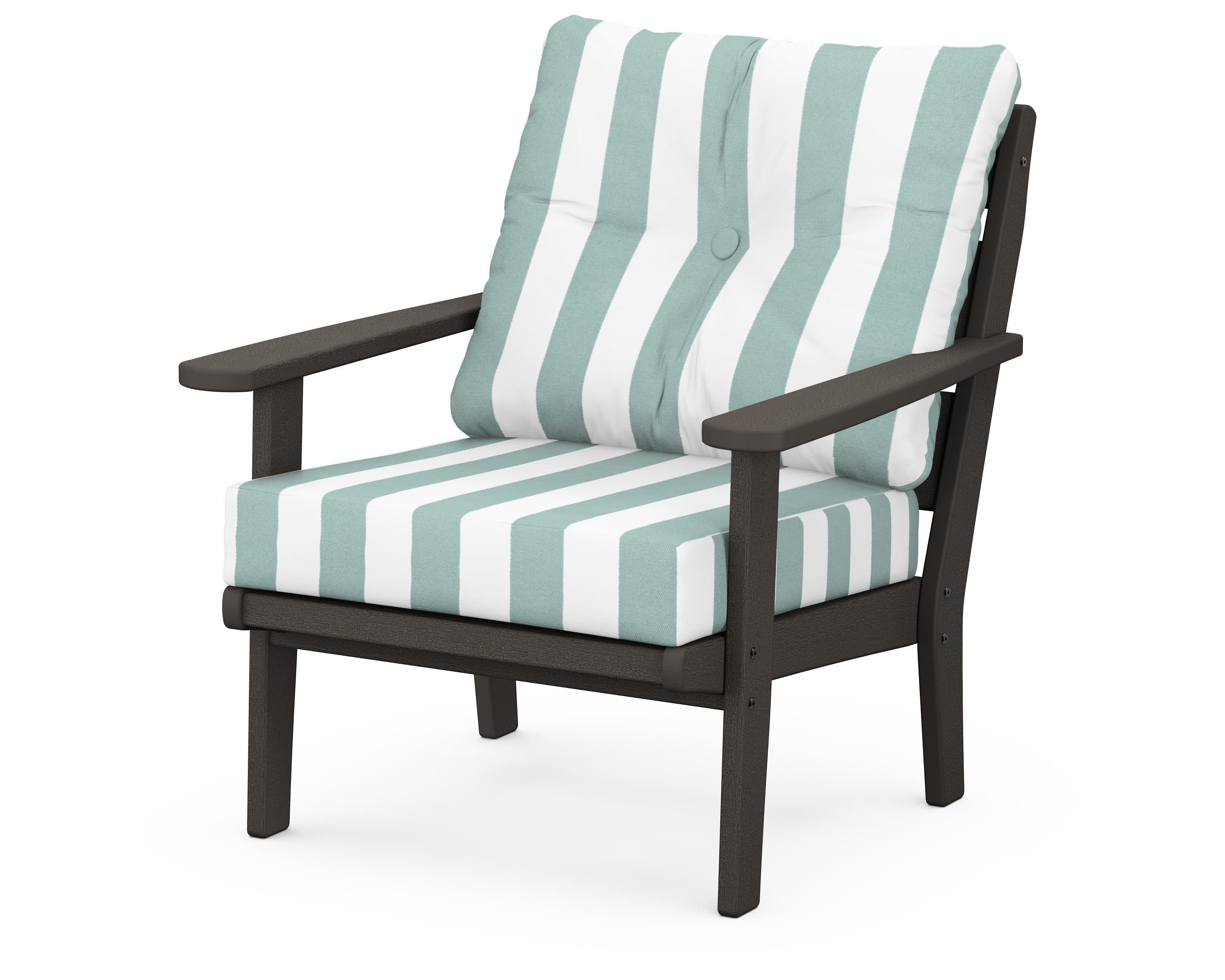 Lakeside Deep Seating Chair in Vintage Coffee / Cabana Stripe Glacier Spa